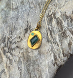 14k Gold Tourmaline + Zambian Emerald Etched Oval Coin Necklace