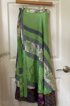 Worship Skirt | Bohemian Flowy Indian Silk Sari Wrap Skirt - Double Layer , Reversible | Free Flow Dancing Skirt