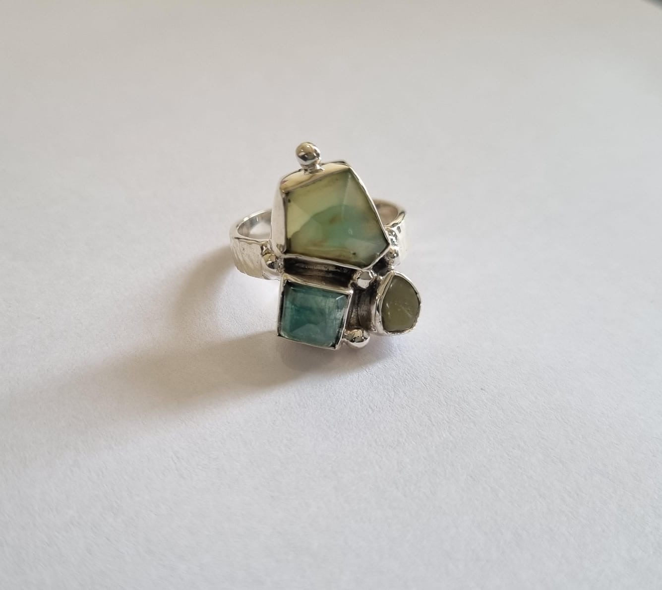 CUSTOM Ring ~ 925 Sterling Silver | Peruvian Opal + Jade + Tourmaline | Size 8