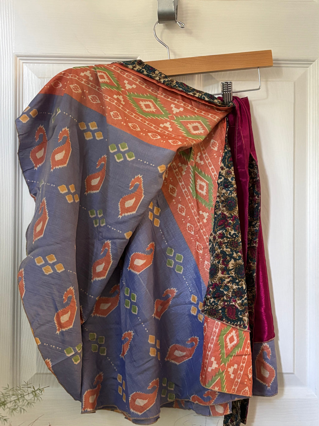 Knee Length Bohemian Flowy Dancing Worship Skirt | Indian Silk Sari Wrap Skirt - Double Layer , Reversible