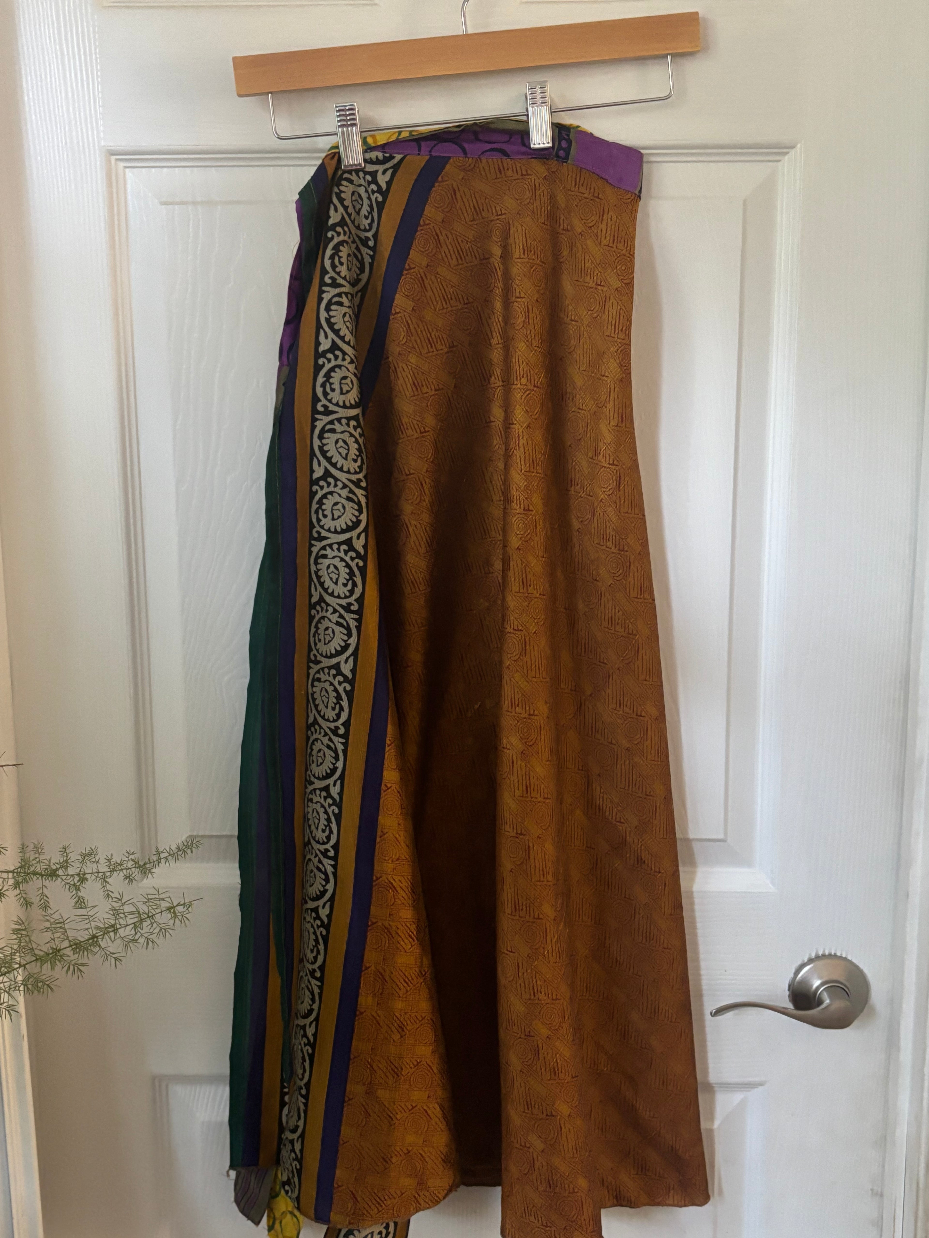 Bohemian Flowy Indian Silk Sari Wrap Skirt - Double Layer , Reversible | Free Flow Dancing Skirt
