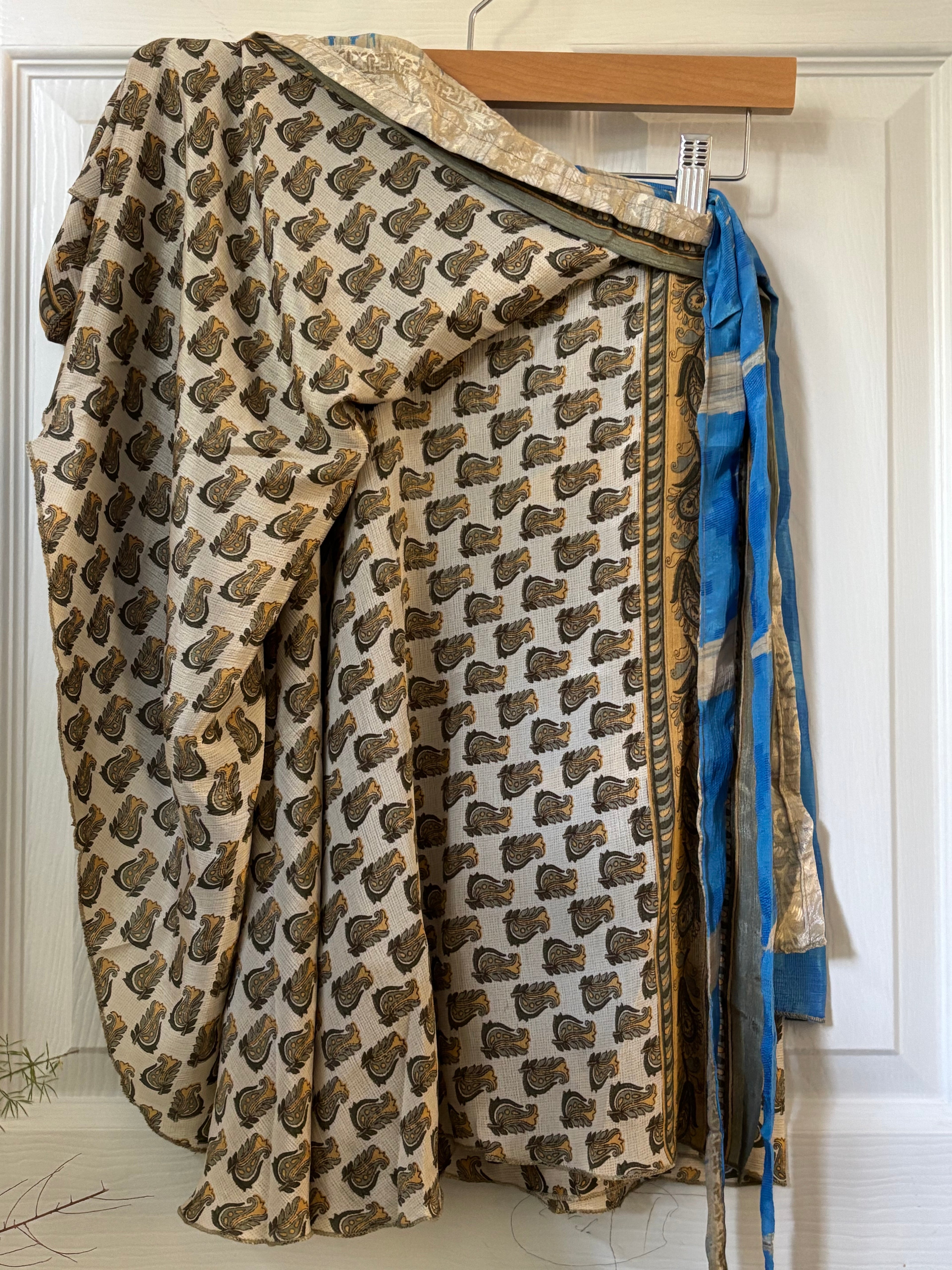 Knee Length Bohemian Flowy Dancing Worship Skirt | Indian Silk Sari Wrap Skirt - Double Layer , Reversible