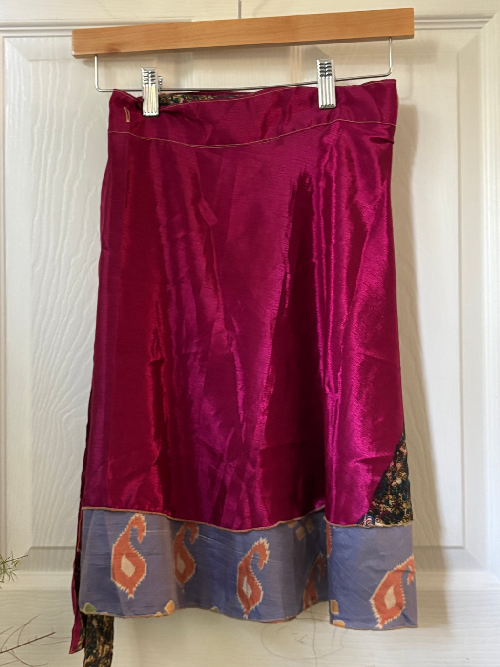 Knee Length Bohemian Flowy Dancing Worship Skirt | Indian Silk Sari Wrap Skirt - Double Layer , Reversible