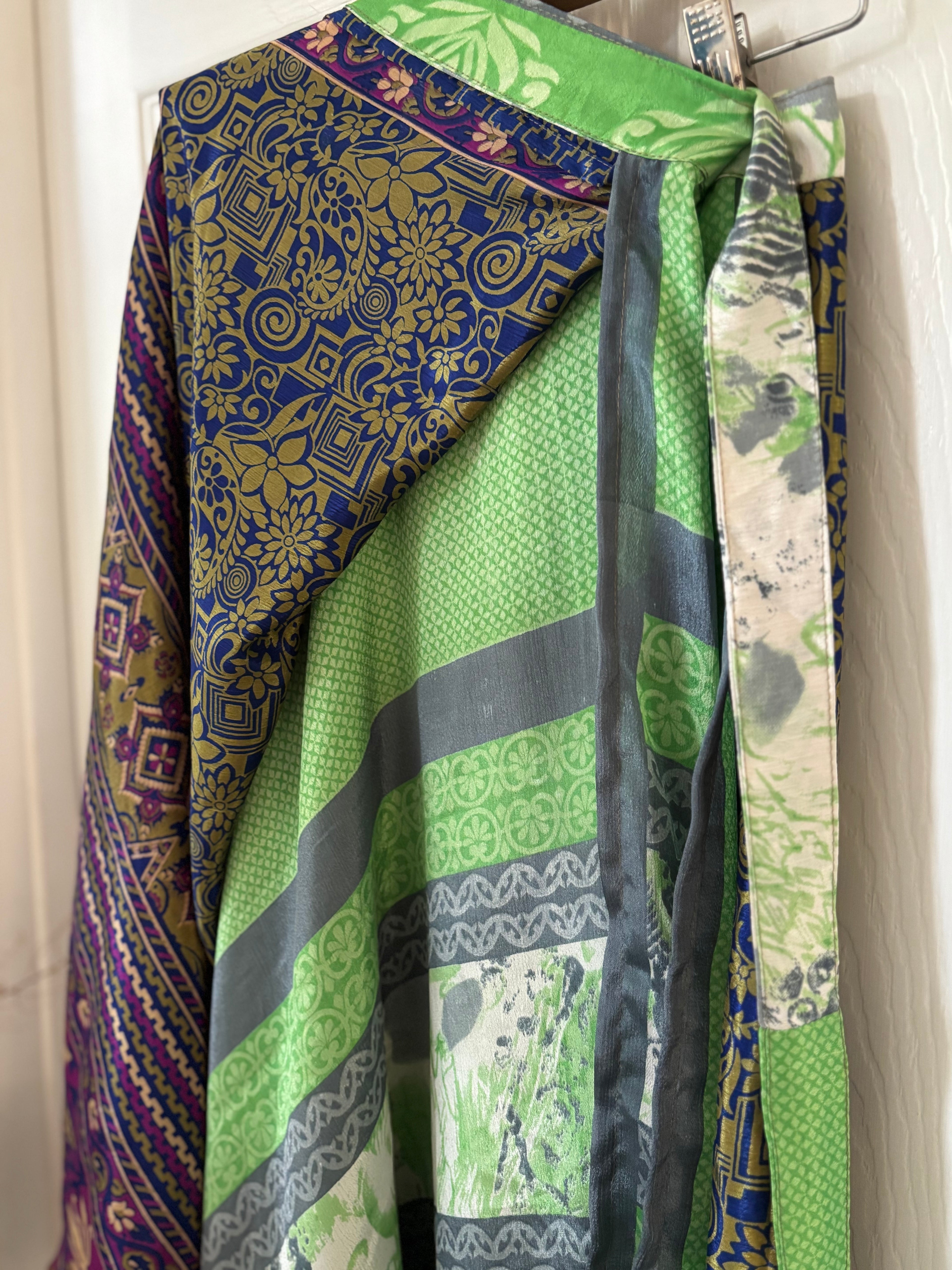 Worship Skirt | Bohemian Flowy Indian Silk Sari Wrap Skirt - Double Layer , Reversible | Free Flow Dancing Skirt