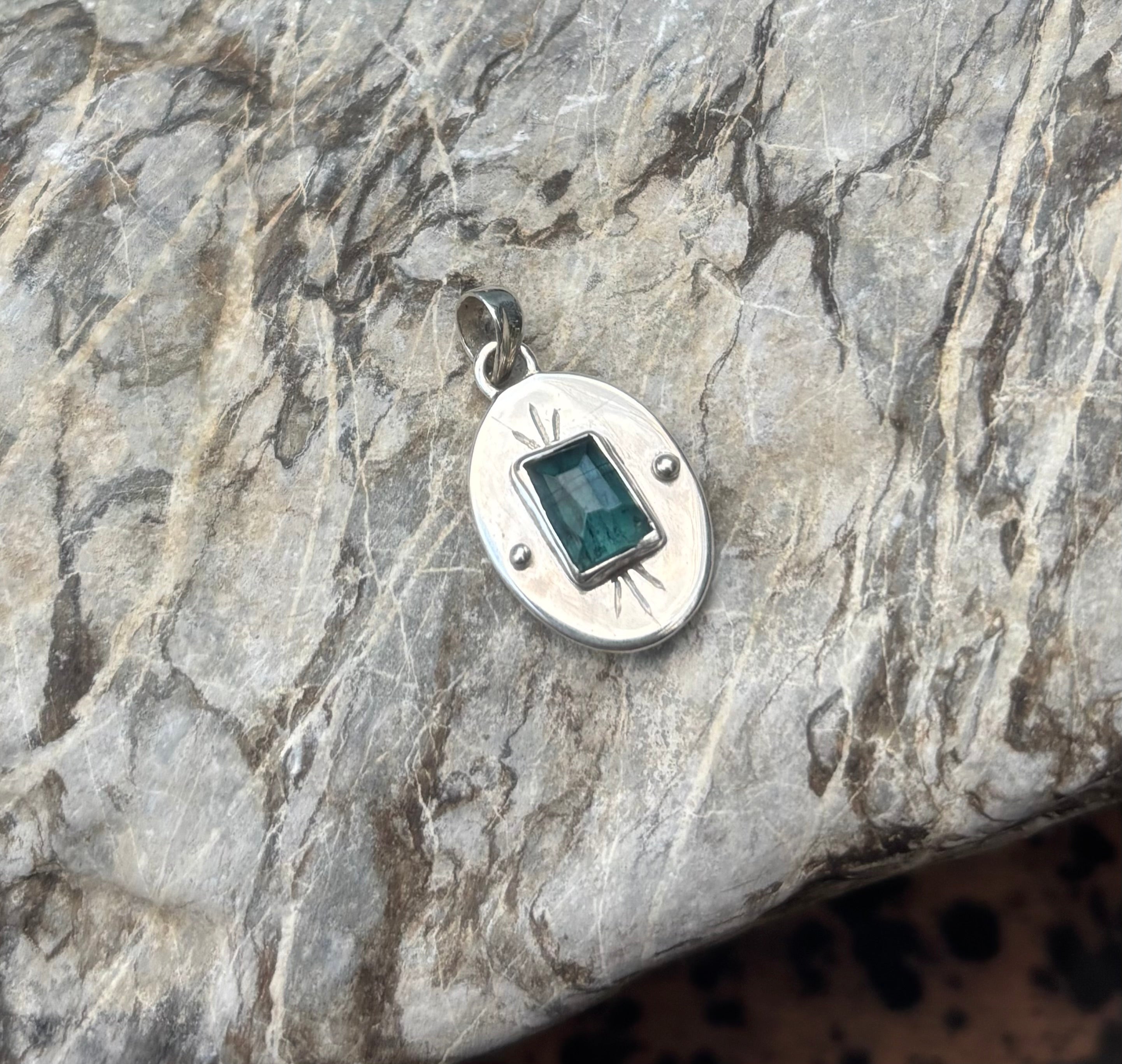 Teal Tourmaline Solid Sterling 925 Silver Necklace