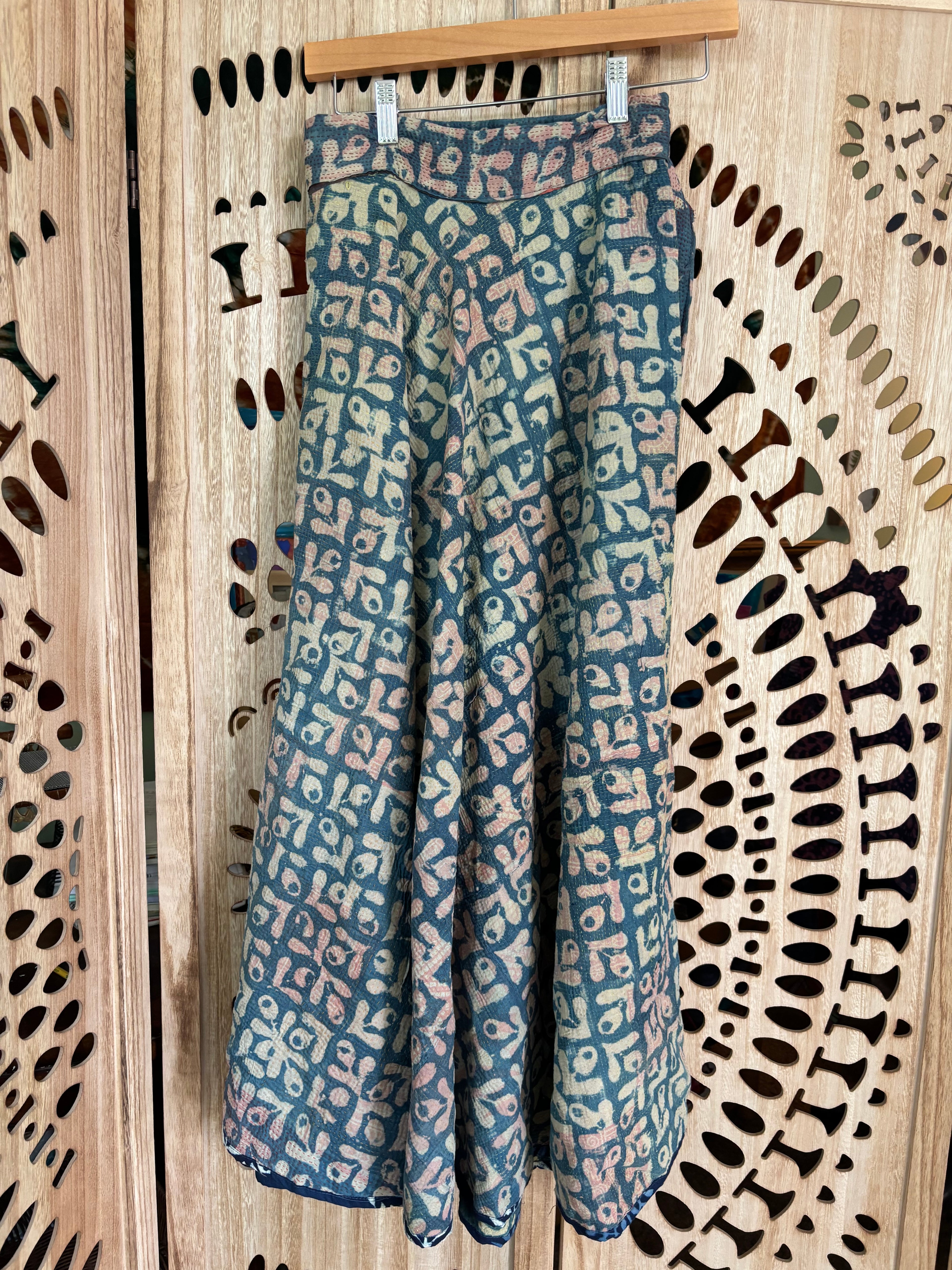 Indigo Kantha Wrap Skirt - Tribal Print