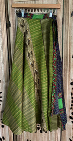 Worship Skirt | Bohemian Flowy Indian Silk Sari Wrap Skirt - Double Layer , Reversible | Free Flow Dancing Skirt