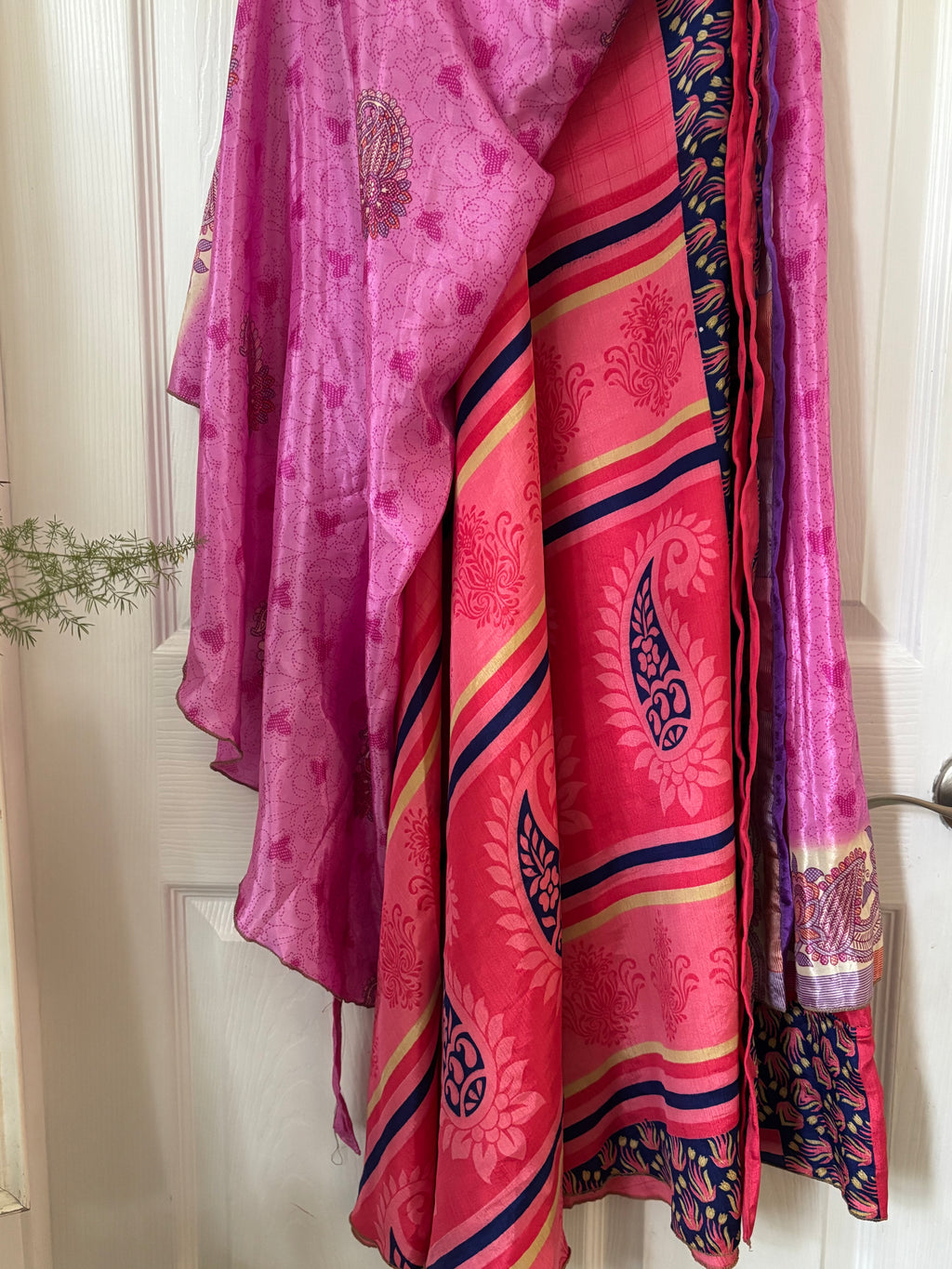 Worship Skirt | Bohemian Flowy Indian Silk Sari Wrap Skirt - Double Layer , Reversible | Free Flow Dancing Skirt