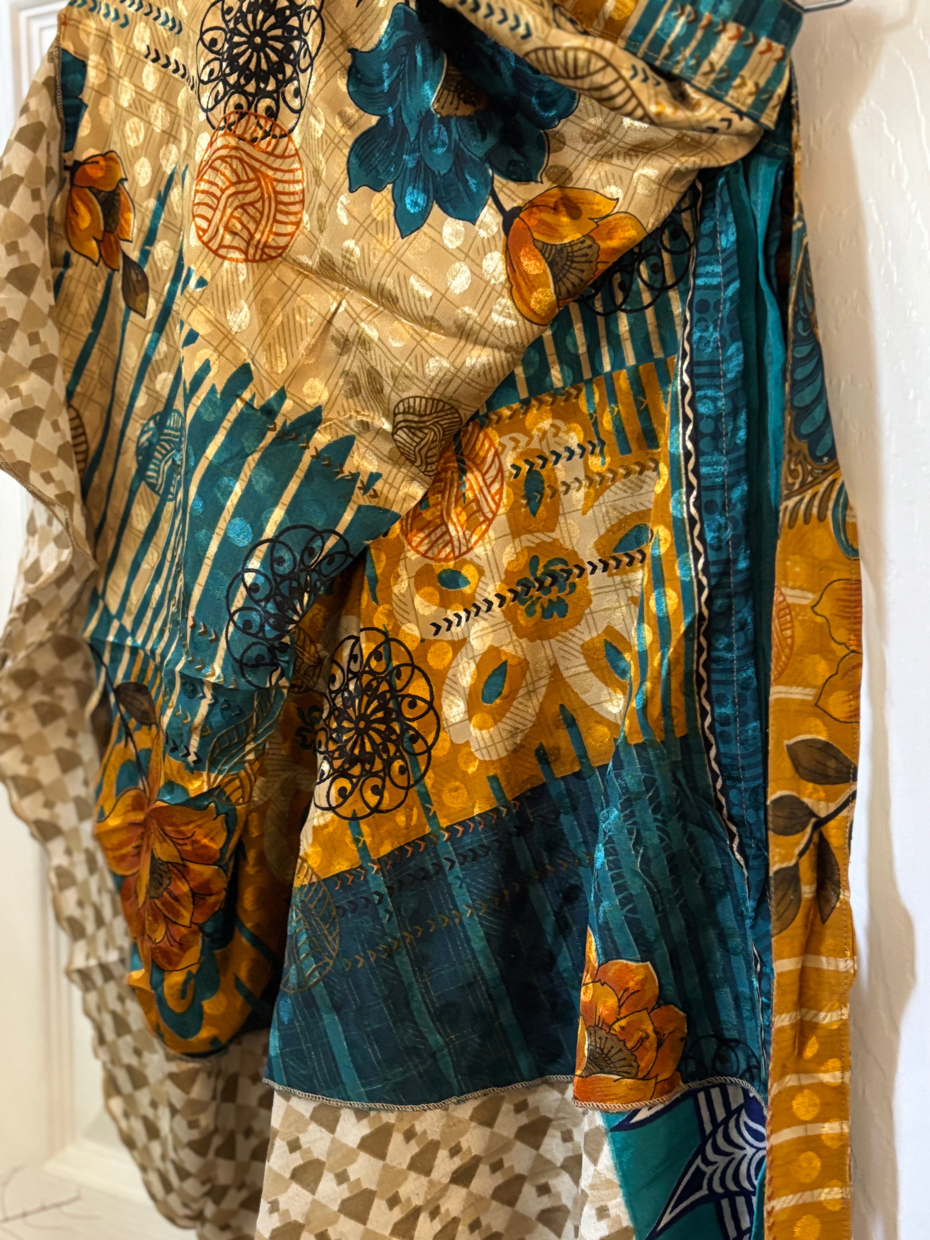 Knee Length Bohemian Flowy Dancing Worship Skirt | Indian Silk Sari Wrap Skirt - Double Layer , Reversible