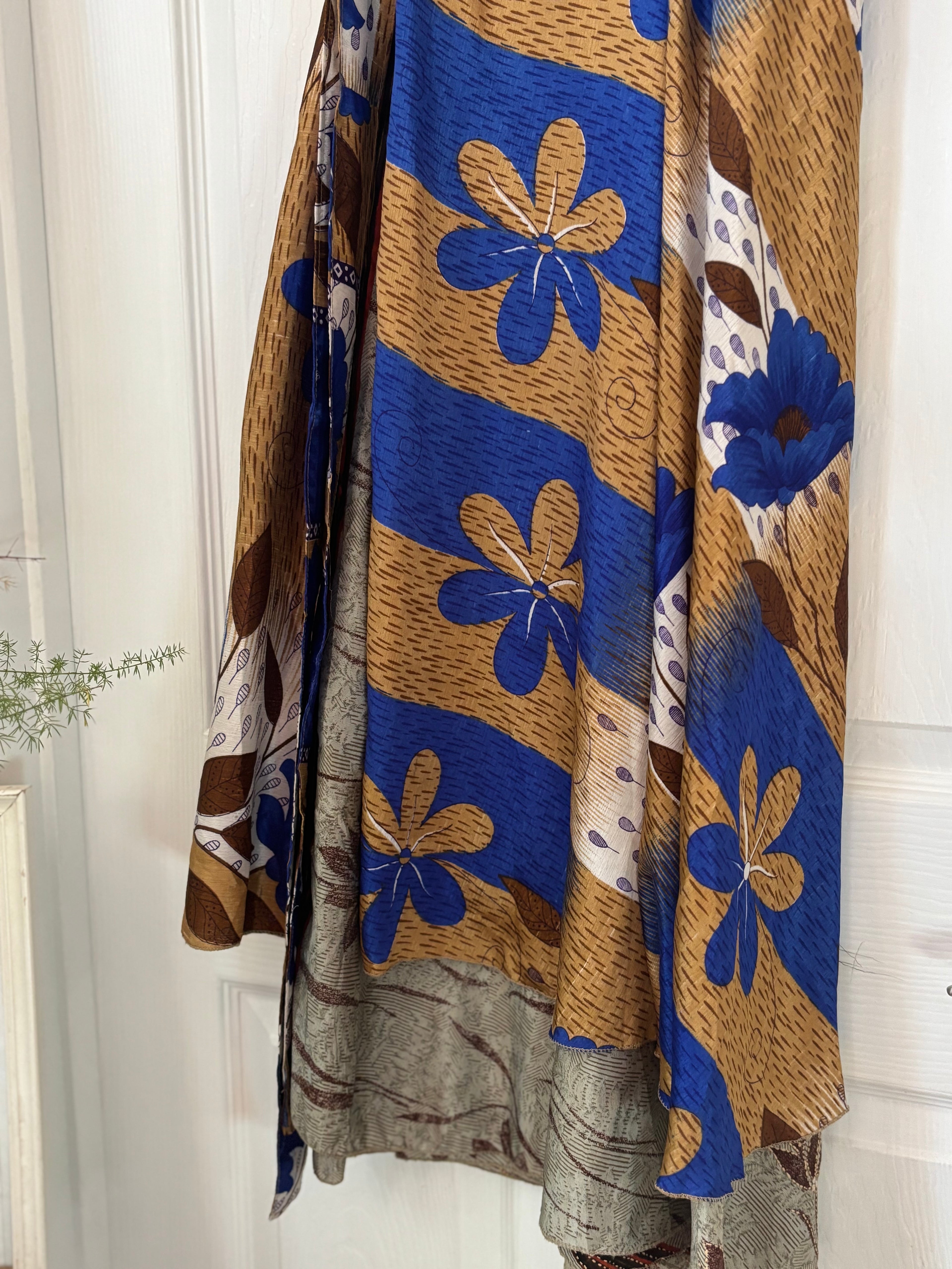 Bohemian Flowy Indian Silk Sari Wrap Skirt - Double Layer , Reversible | Free Flow Dancing Skirt