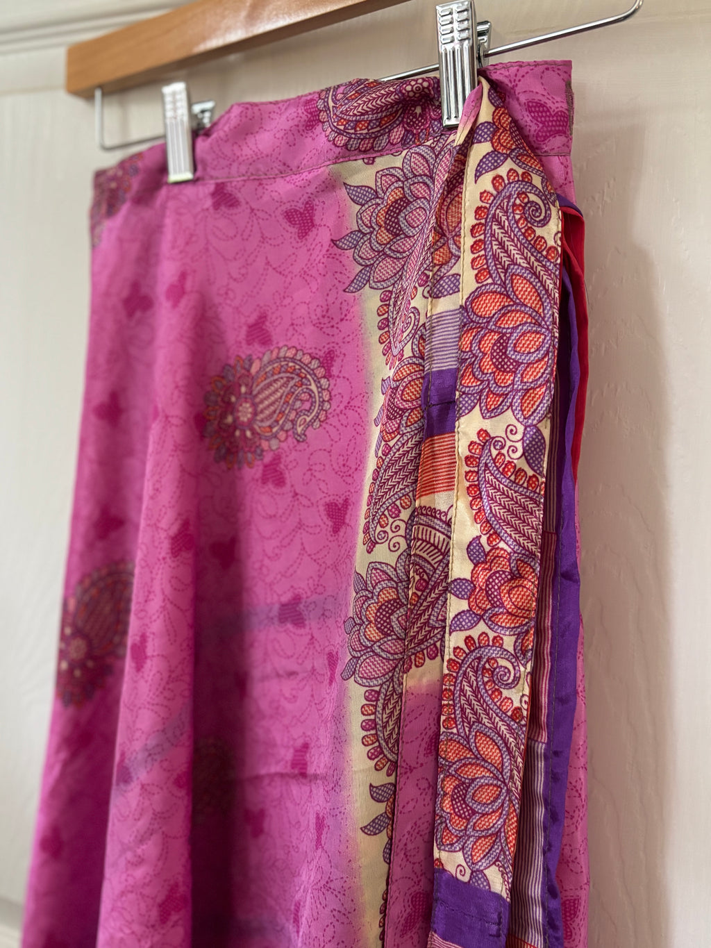 Worship Skirt | Bohemian Flowy Indian Silk Sari Wrap Skirt - Double Layer , Reversible | Free Flow Dancing Skirt