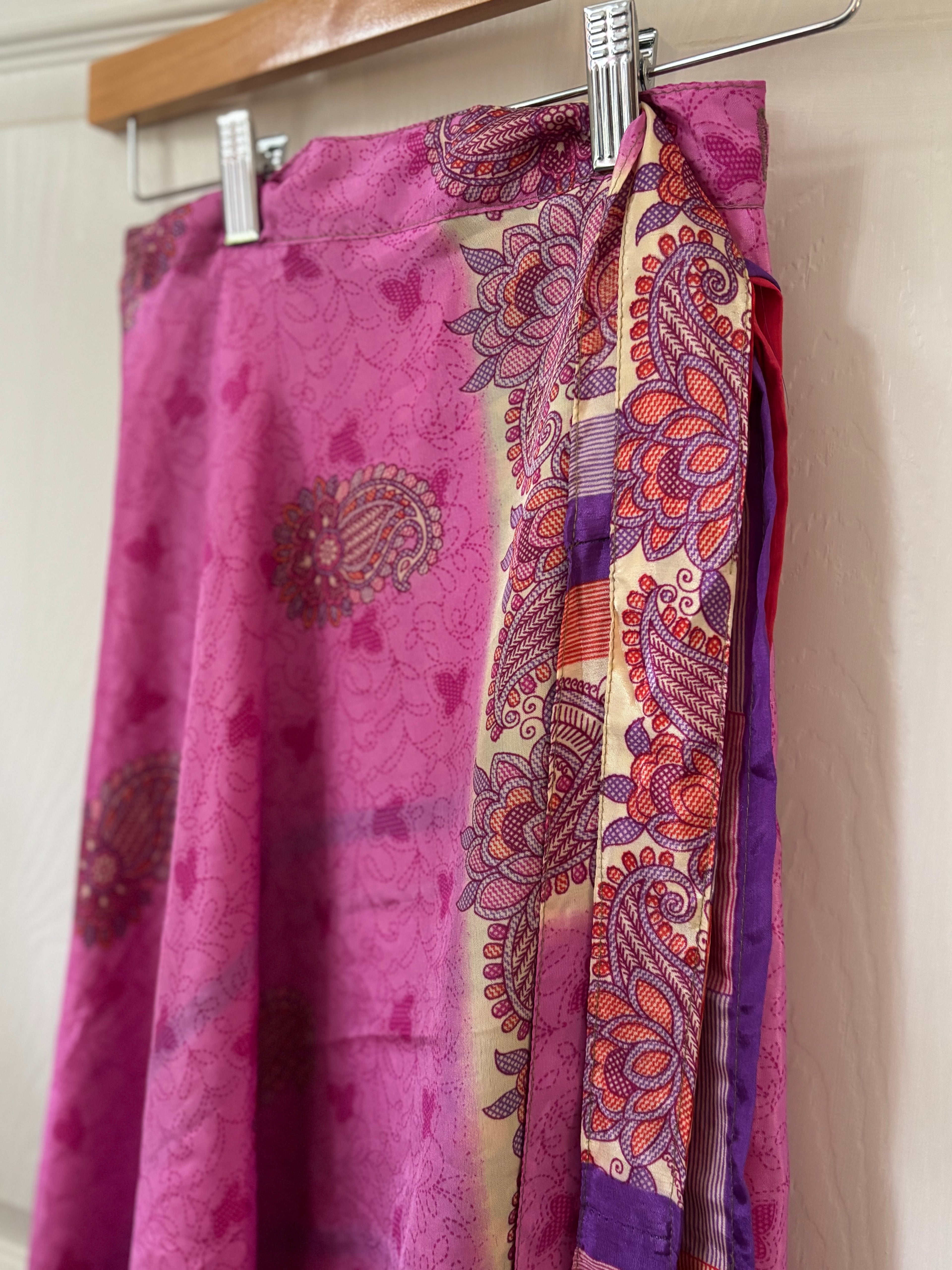 Warfare Worship Skirt | Bohemian Flowy Indian Silk Sari Wrap Skirt - Double Layer , Reversible | Free Flow Dancing Skirt