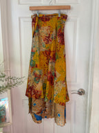 Bohemian Flowy Indian Silk Sari Wrap Skirt - Double Layer , Reversible | Free Flow Dancing Skirt