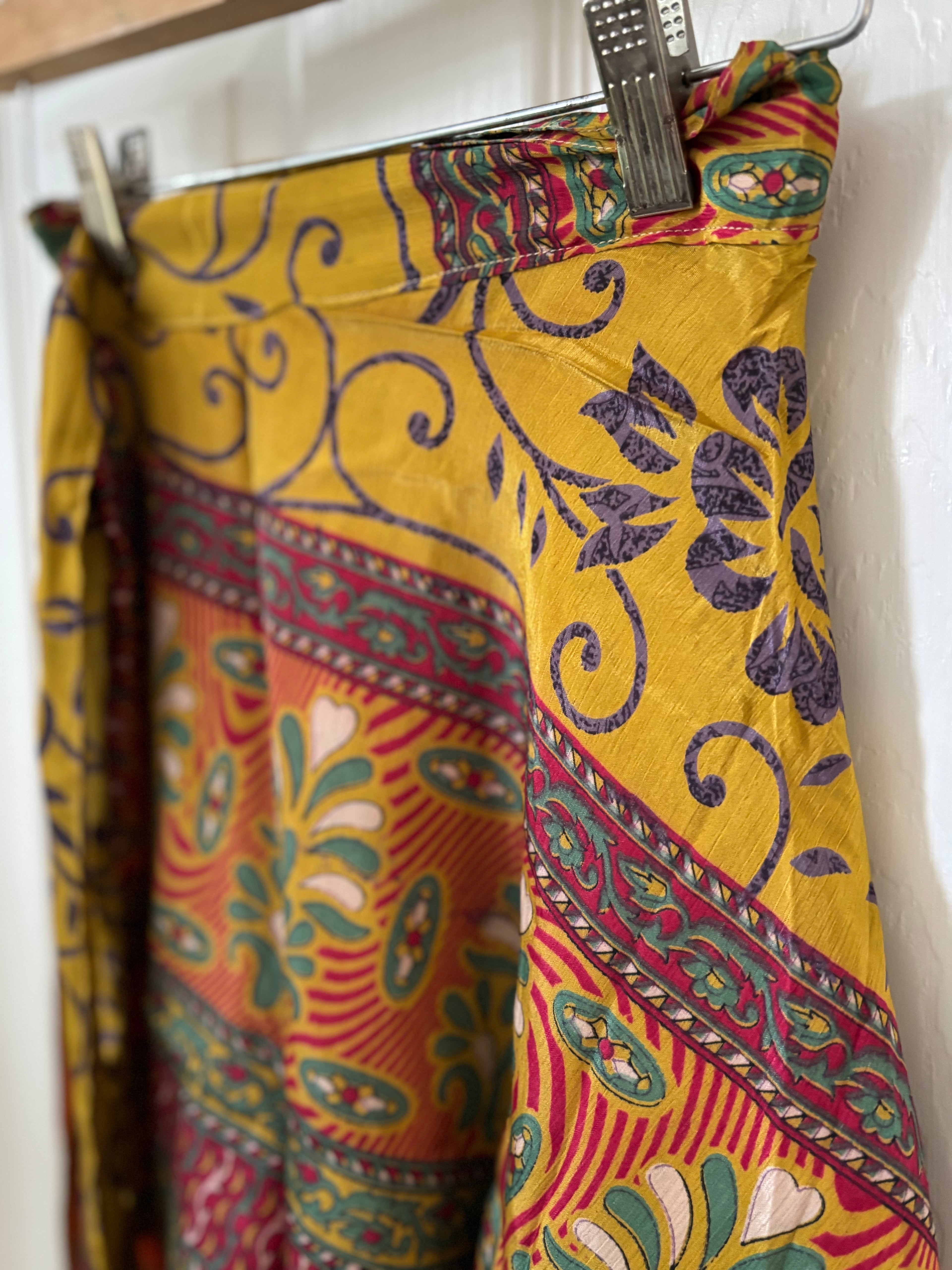 Knee Length Bohemian Flowy Dancing Worship Skirt | Indian Silk Sari Wrap Skirt - Double Layer , Reversible