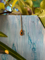 14k Gold Raw Teal Tourmaline Etched Oval Necklace