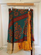Knee Length Bohemian Flowy Dancing Worship Skirt | Indian Silk Sari Wrap Skirt - Double Layer , Reversible