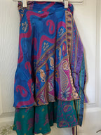 Knee Length Bohemian Flowy Dancing Worship Skirt | Indian Silk Sari Wrap Skirt - Double Layer , Reversible