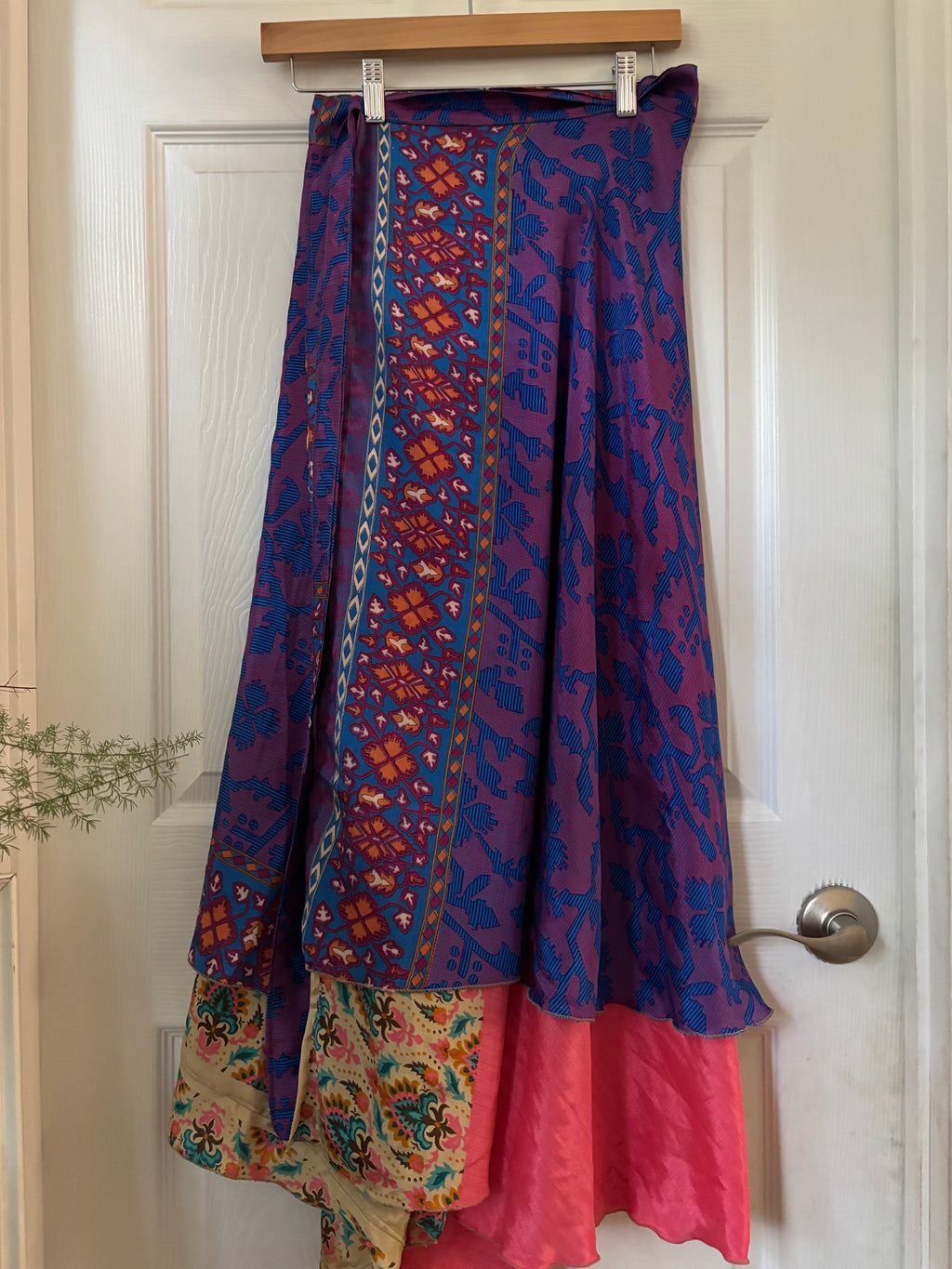 Bohemian Flowy Indian Silk Sari Wrap Skirt - Double Layer , Reversible | Free Flow Dancing Skirt