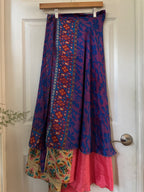 Bohemian Flowy Indian Silk Sari Wrap Skirt - Double Layer , Reversible | Free Flow Dancing Skirt