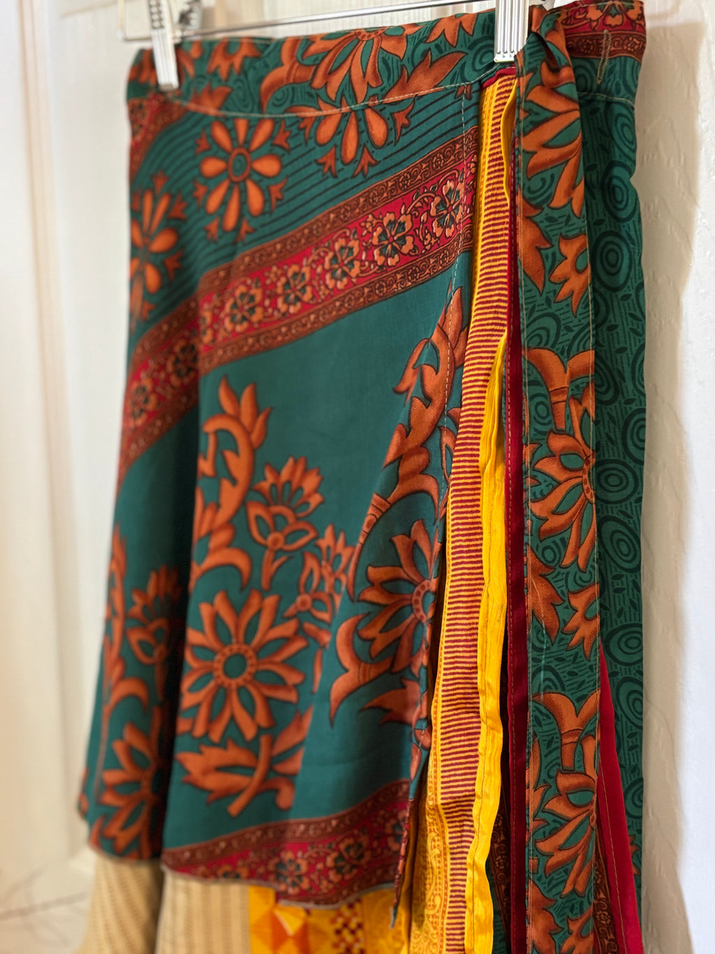 Knee Length Bohemian Flowy Dancing Worship Skirt | Indian Silk Sari Wrap Skirt - Double Layer , Reversible