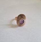 The Stevi Sunburst Ring ~ 14K Gold over 925 Sterling Silver | Rosecut Amethyst + Salt & Pepper Diamonds | Size 8