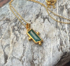 14k Gold Ethnic Teal Tourmaline Baguette Necklace
