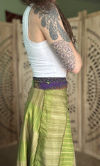 Worship Skirt | Bohemian Flowy Indian Silk Sari Wrap Skirt - Double Layer , Reversible | Free Flow Dancing Skirt