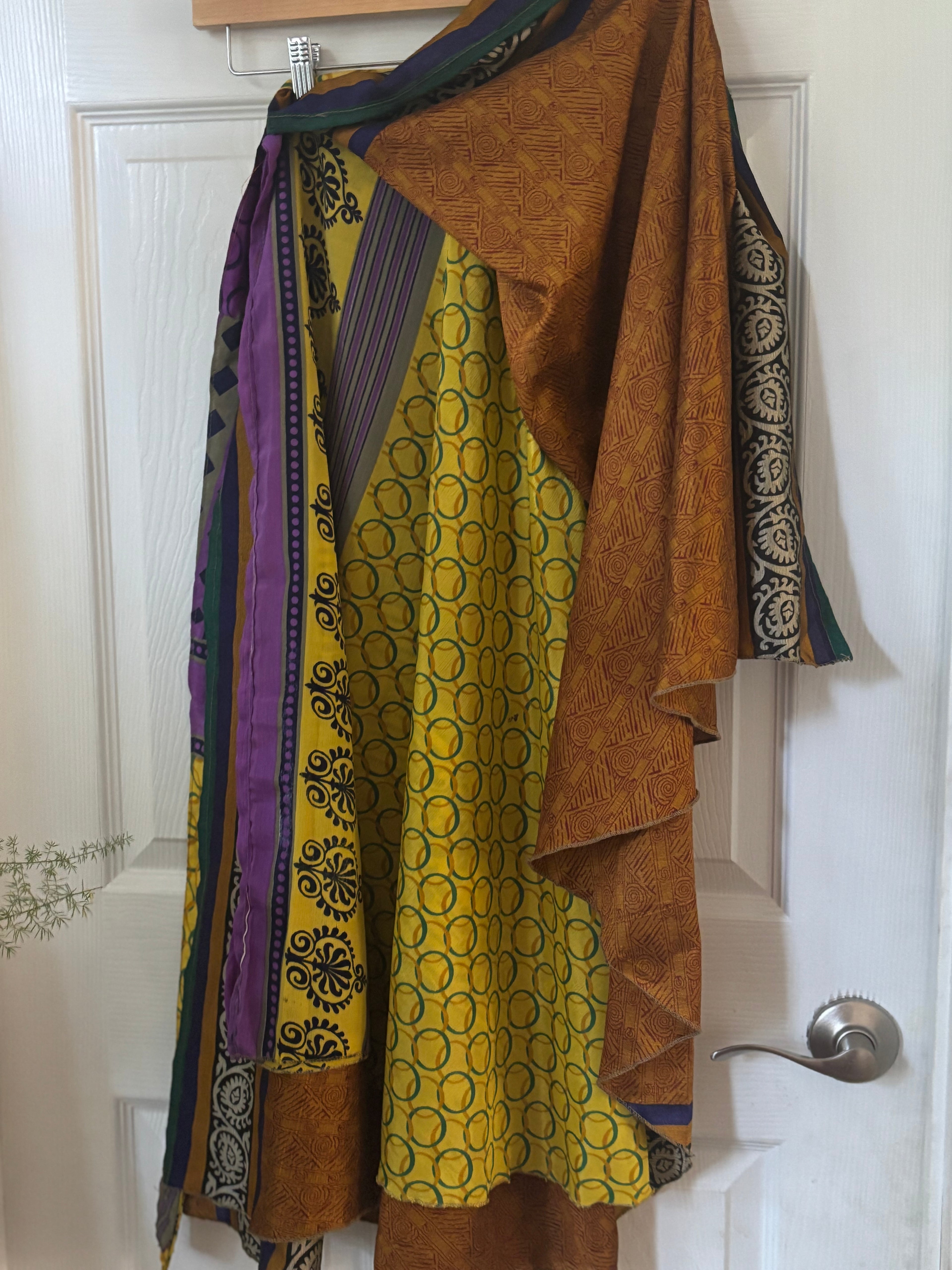 Bohemian Flowy Indian Silk Sari Wrap Skirt - Double Layer , Reversible | Free Flow Dancing Skirt