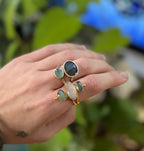 Daughter of the King Triple Stone Ring ~ 14K Gold over 925 Sterling Silver | Opal, Kyanite & Peruvian Opal | Size 8.5