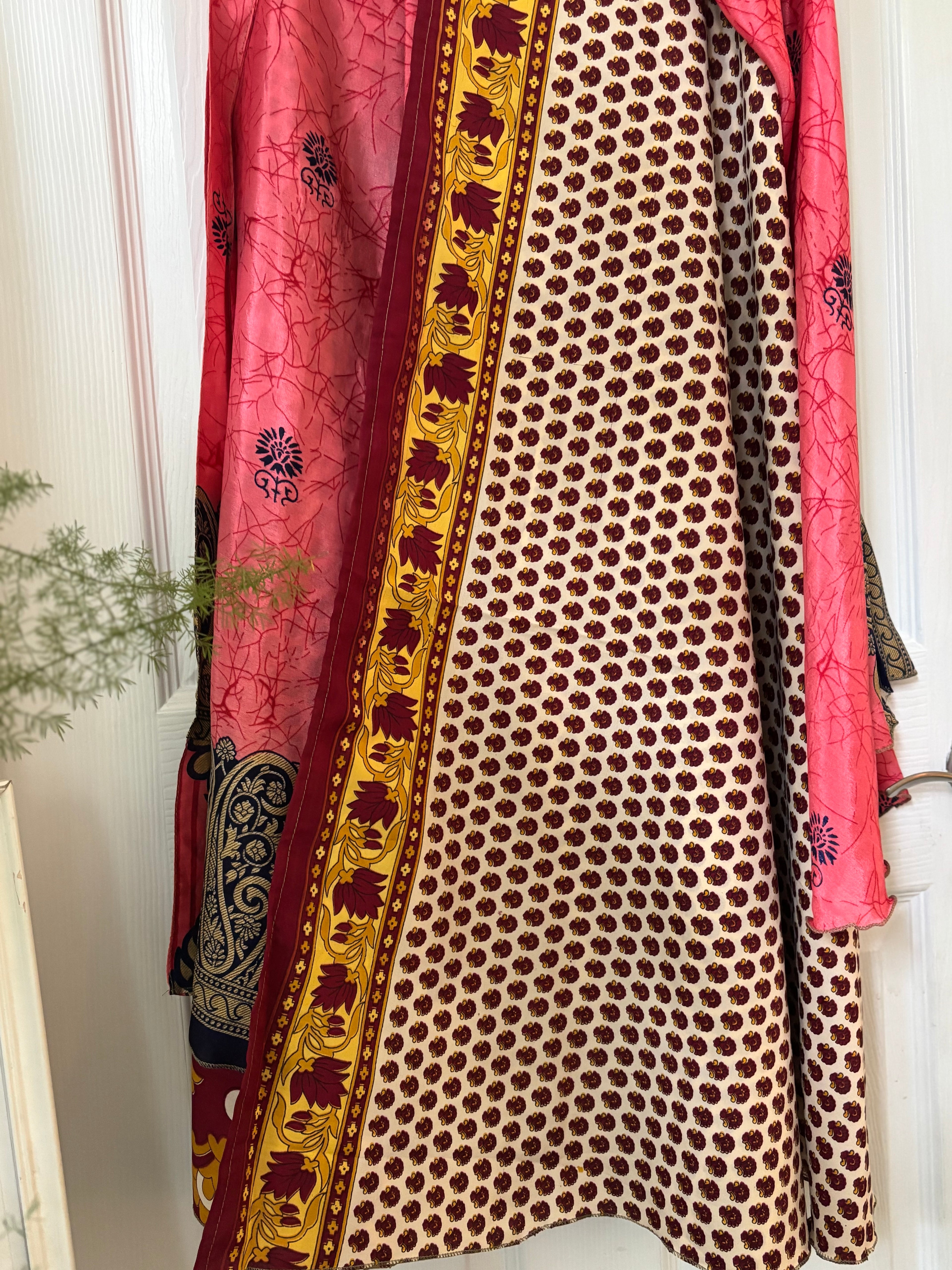 Warfare Worship Skirt | Bohemian Flowy Indian Silk Sari Wrap Skirt - Double Layer , Reversible | Free Flow Dancing Skirt