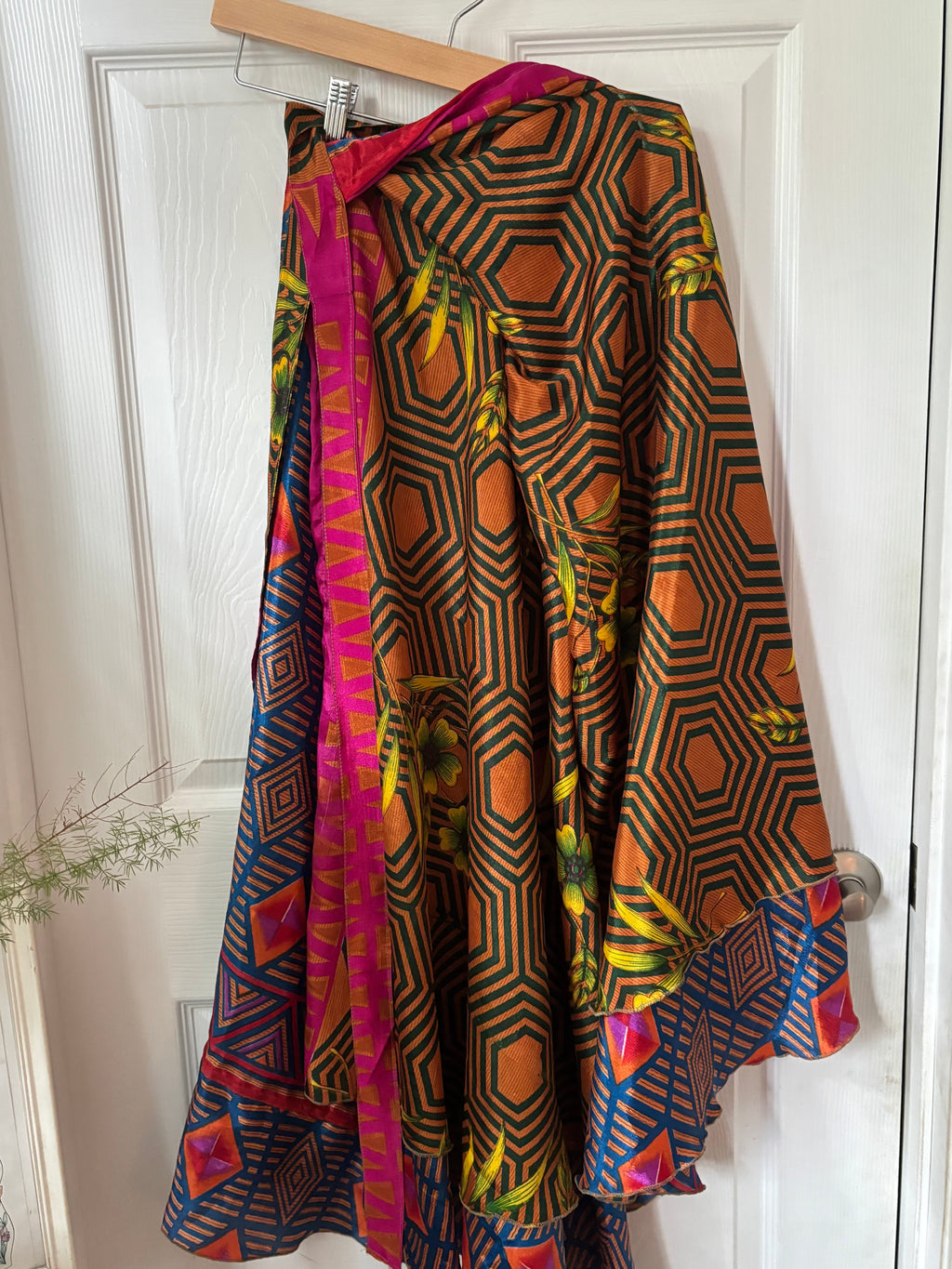 Worship Skirt | Bohemian Flowy Indian Silk Sari Wrap Skirt - Double Layer , Reversible | Free Flow Dancing Skirt