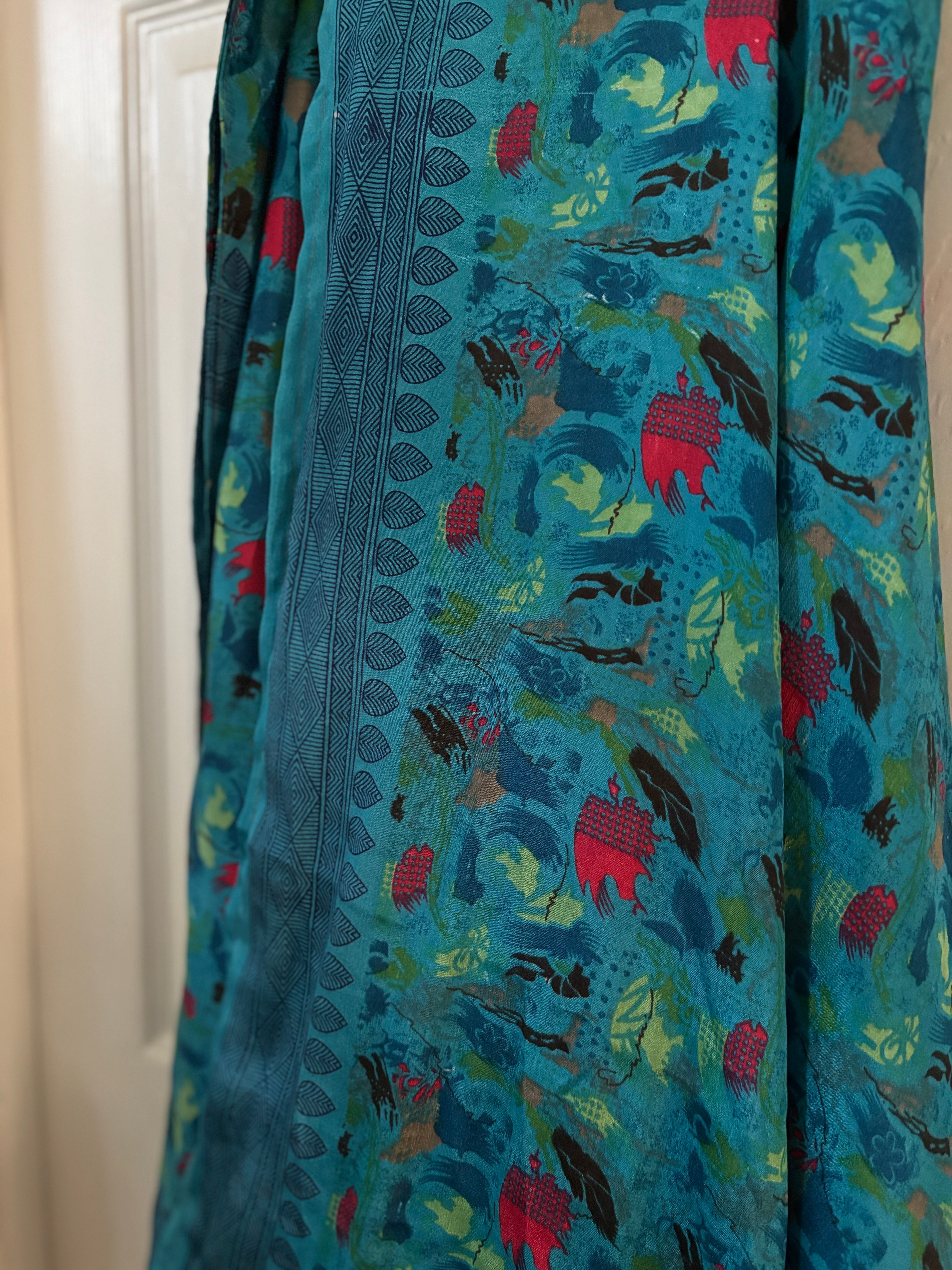 Bohemian Indian Silk Sari Wrap Skirt - Double Layer , Reversible | Free Flow Dancing Skirt