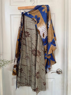 Bohemian Flowy Indian Silk Sari Wrap Skirt - Double Layer , Reversible | Free Flow Dancing Skirt