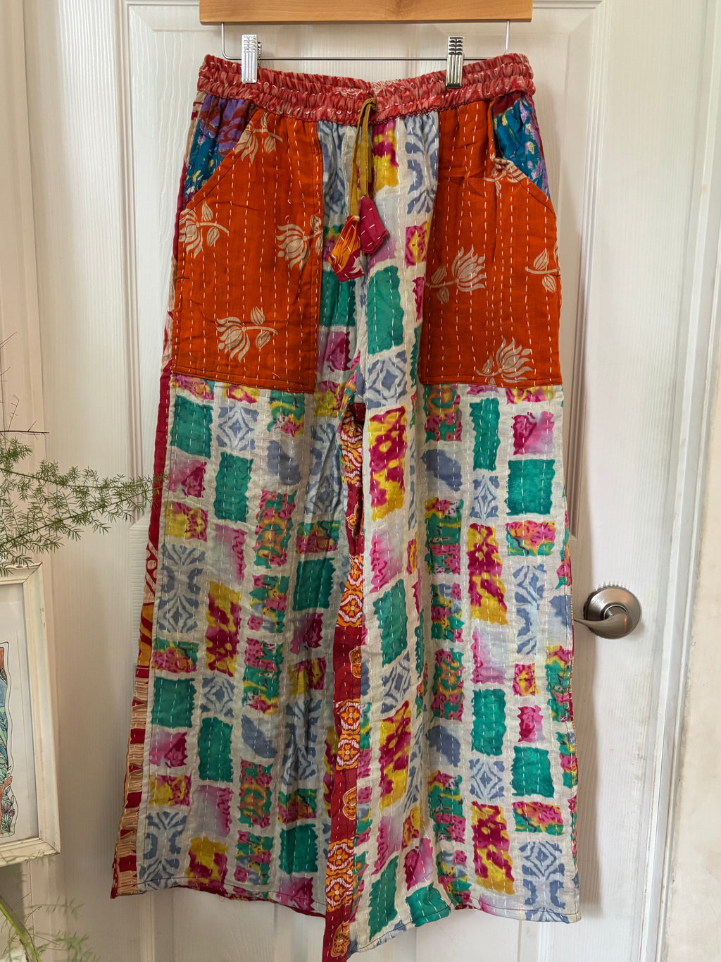 Handmade 100% Cotton Kantha Quilted Reversible Wide Leg Pants