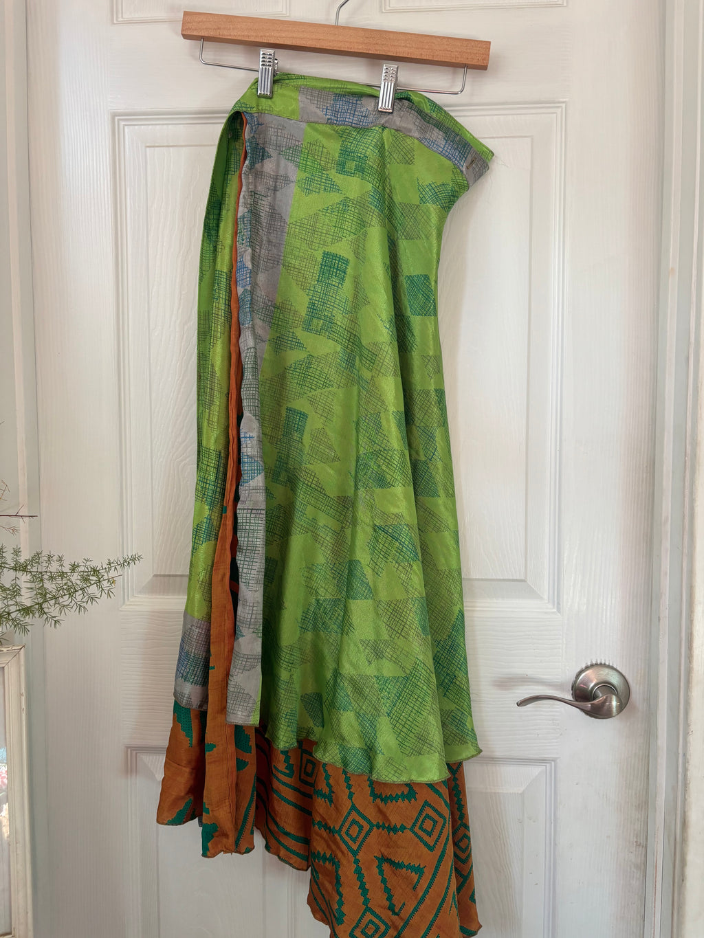 Bohemian Flowy Indian Silk Sari Wrap Skirt - Double Layer , Reversible | Free Flow Dancing Skirt