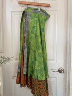 Bohemian Flowy Indian Silk Sari Wrap Skirt - Double Layer , Reversible | Free Flow Dancing Skirt