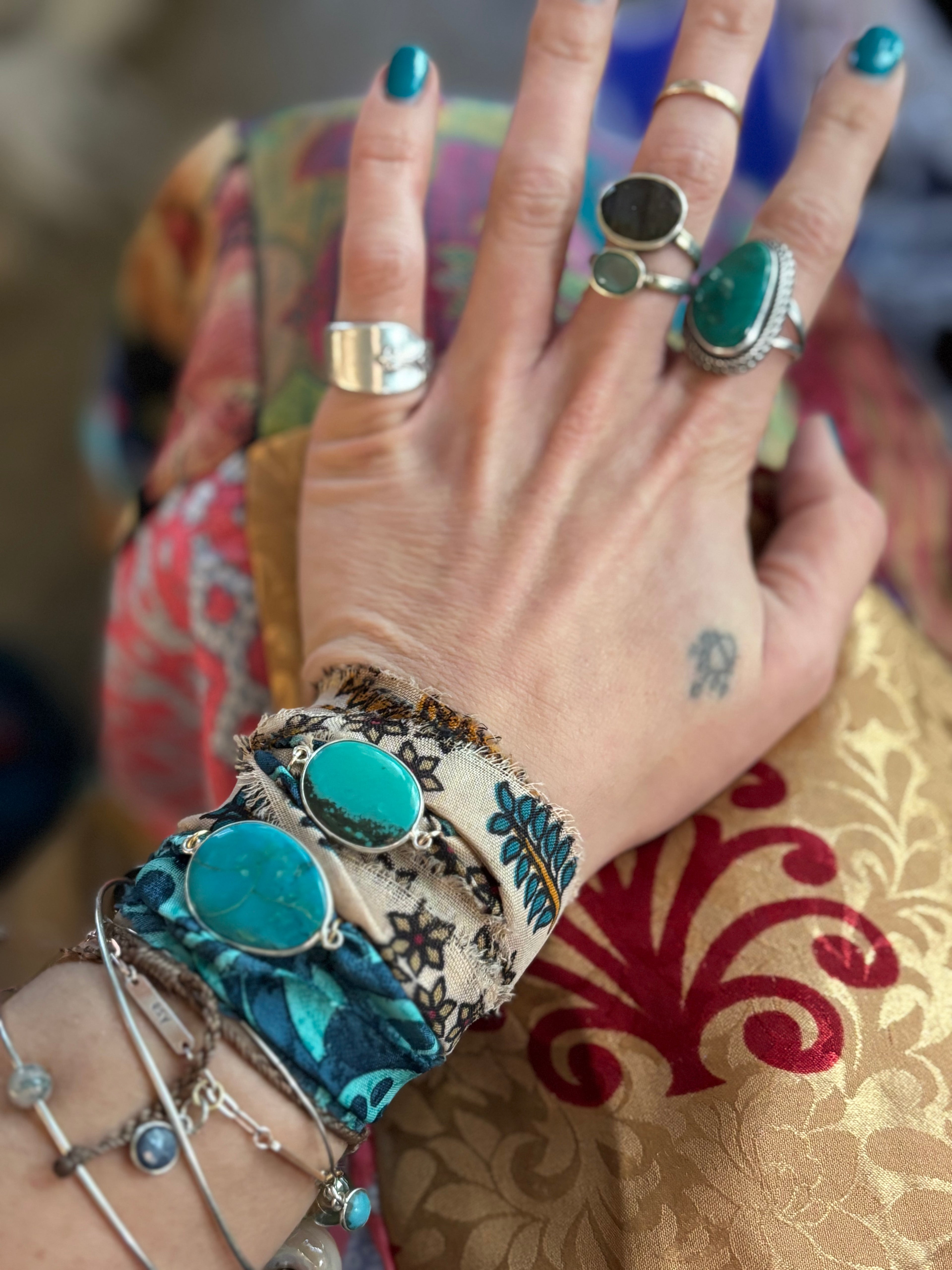 Natural Turquoise Sari Wrap Bracelet
