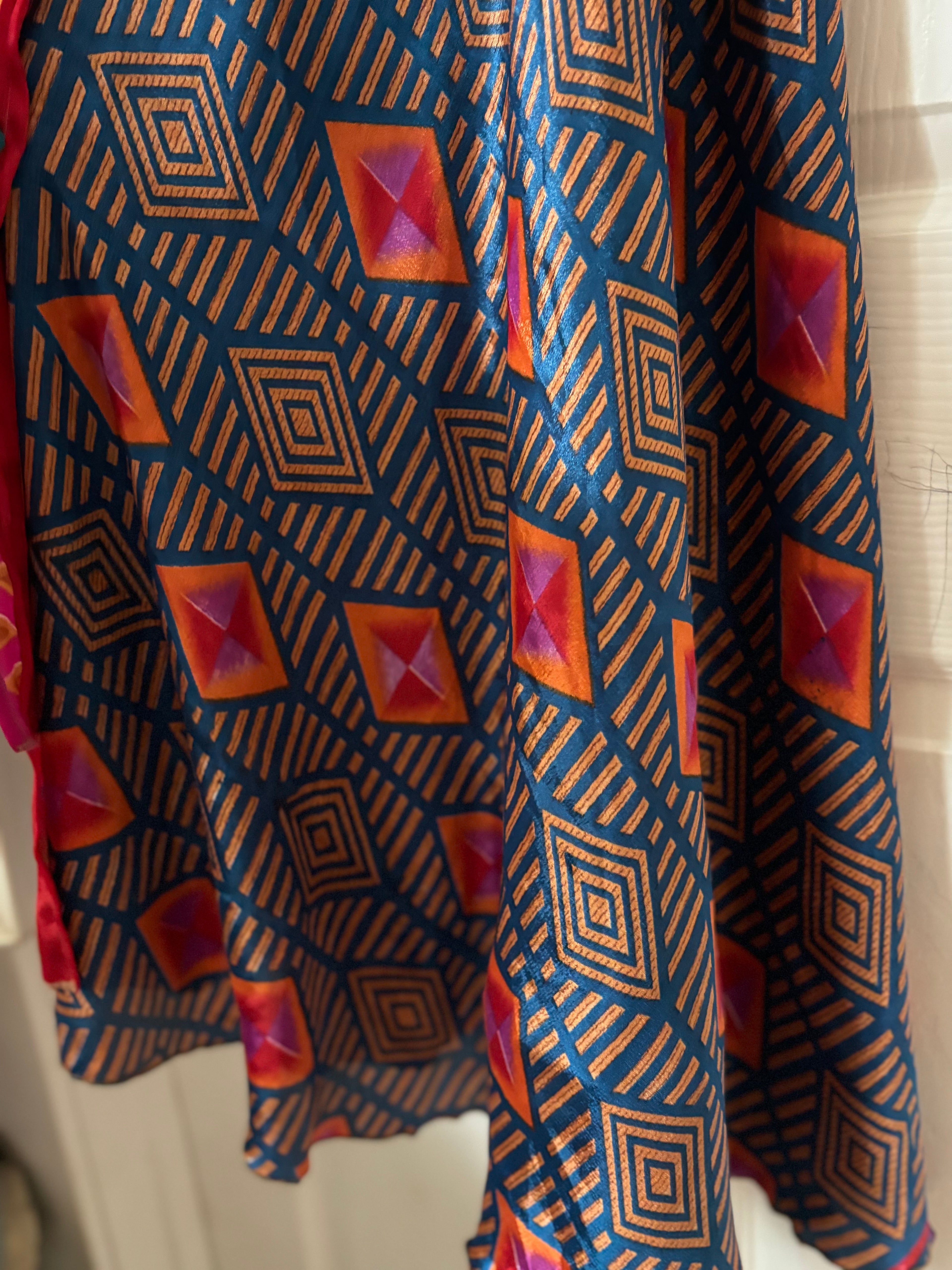 Warfare Worship Skirt | Bohemian Flowy Indian Silk Sari Wrap Skirt - Double Layer , Reversible | Free Flow Dancing Skirt