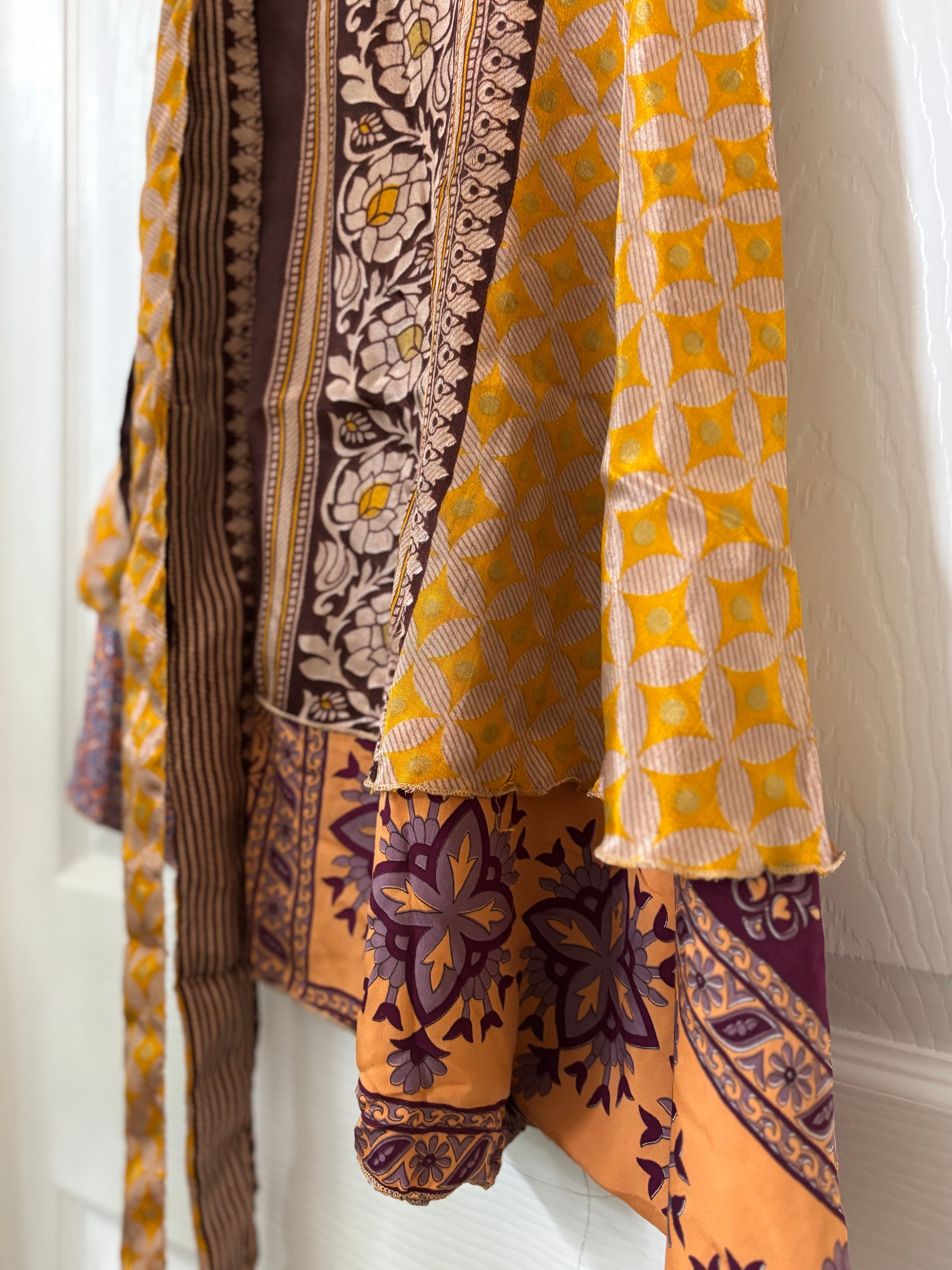 Knee Length Bohemian Flowy Dancing Worship Skirt | Indian Silk Sari Wrap Skirt - Double Layer , Reversible