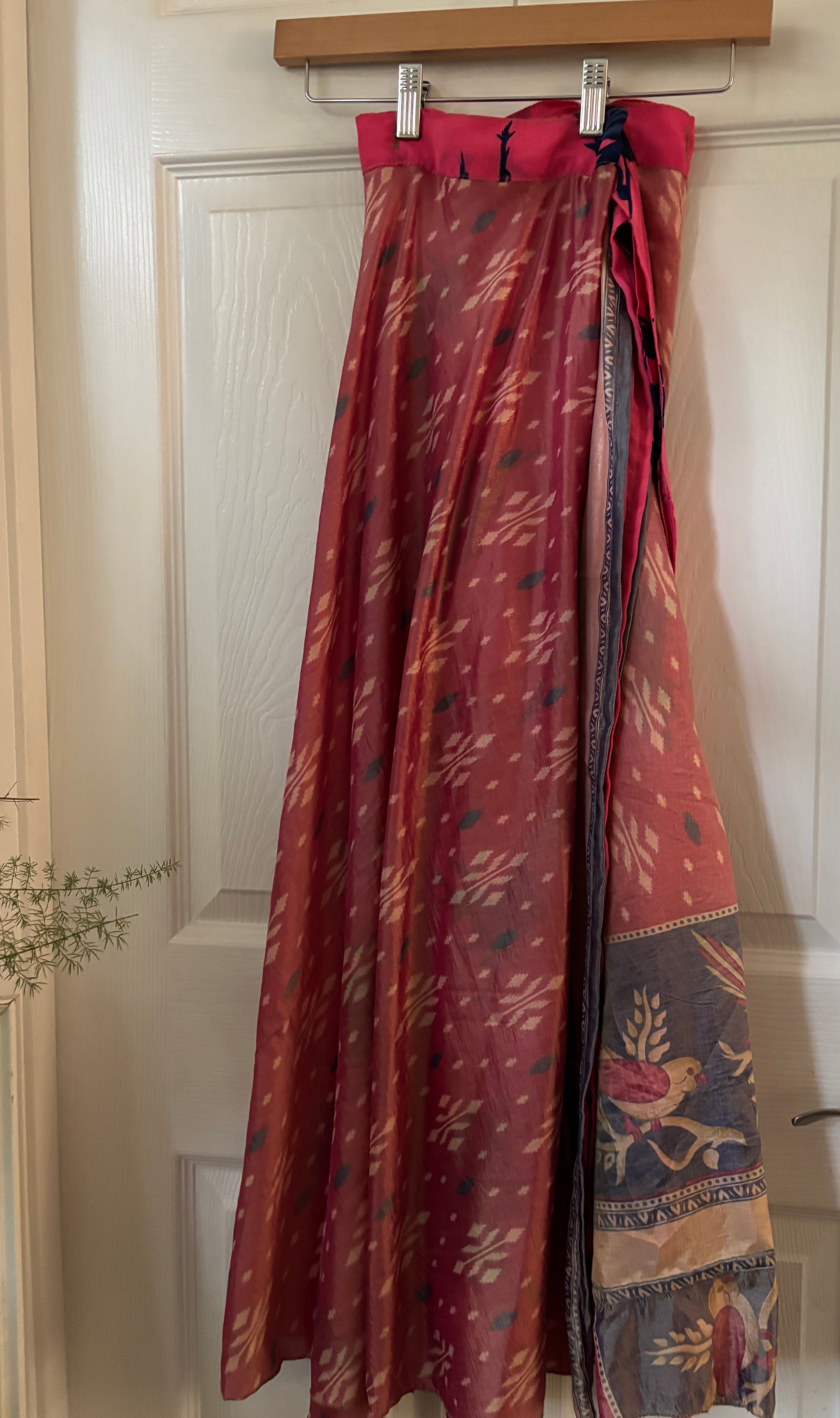 Bohemian Flowy Indian Silk Sari Wrap Skirt - Double Layer , Reversible | Free Flow Dancing Skirt