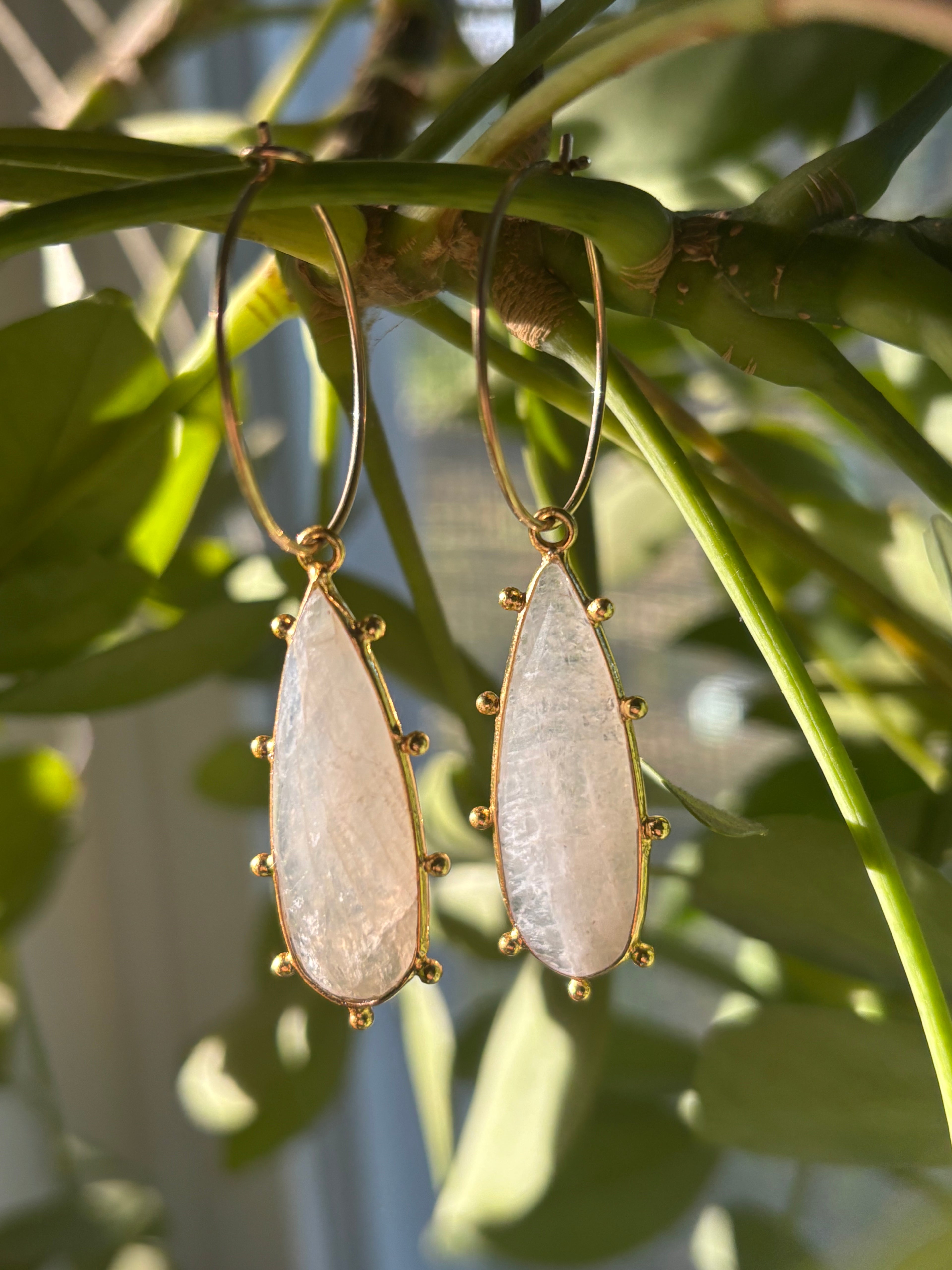 Moonstone Bohemian Tribal 14k Gold on Brass Earrings
