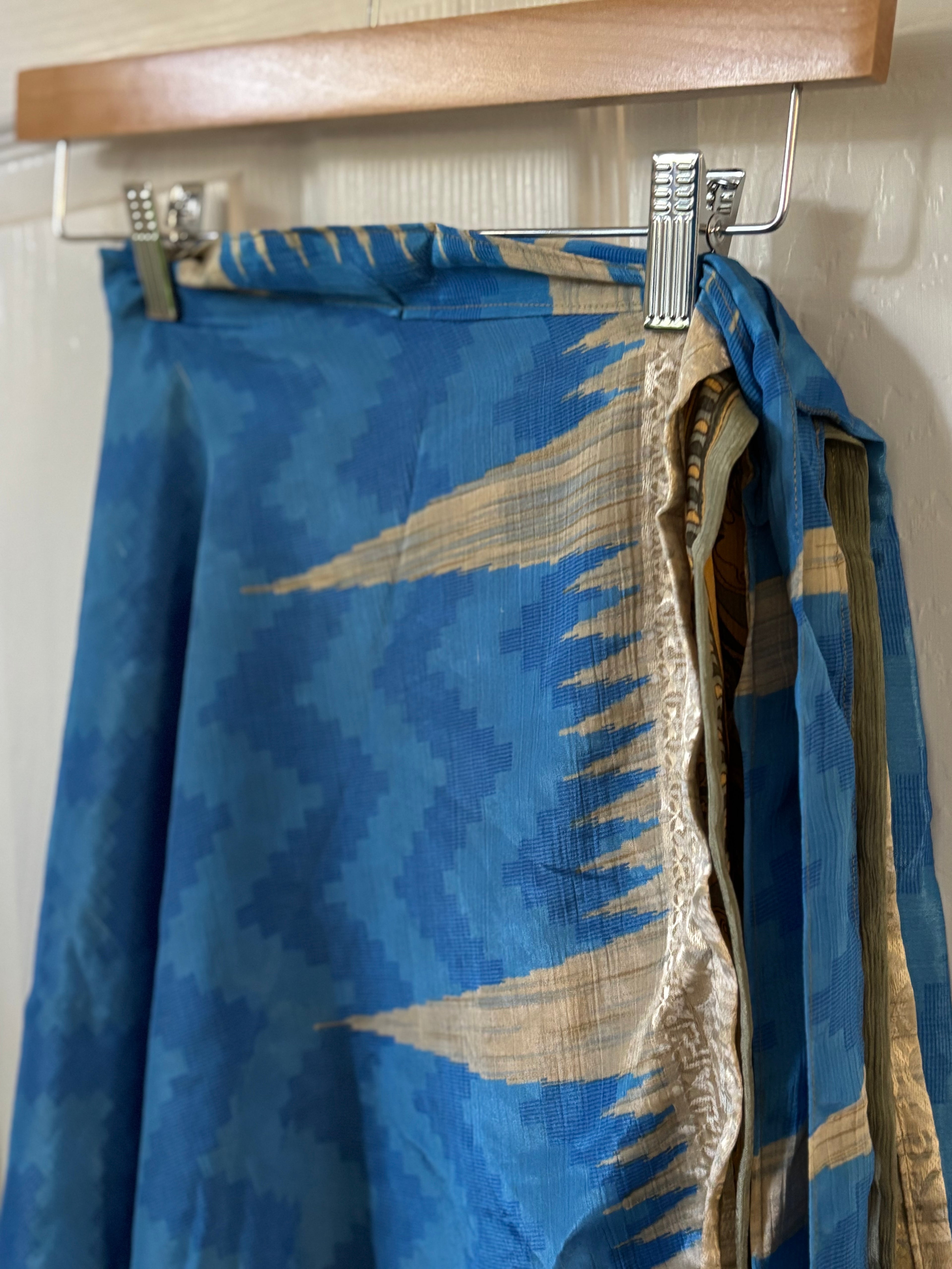 Knee Length Bohemian Flowy Dancing Worship Skirt | Indian Silk Sari Wrap Skirt - Double Layer , Reversible