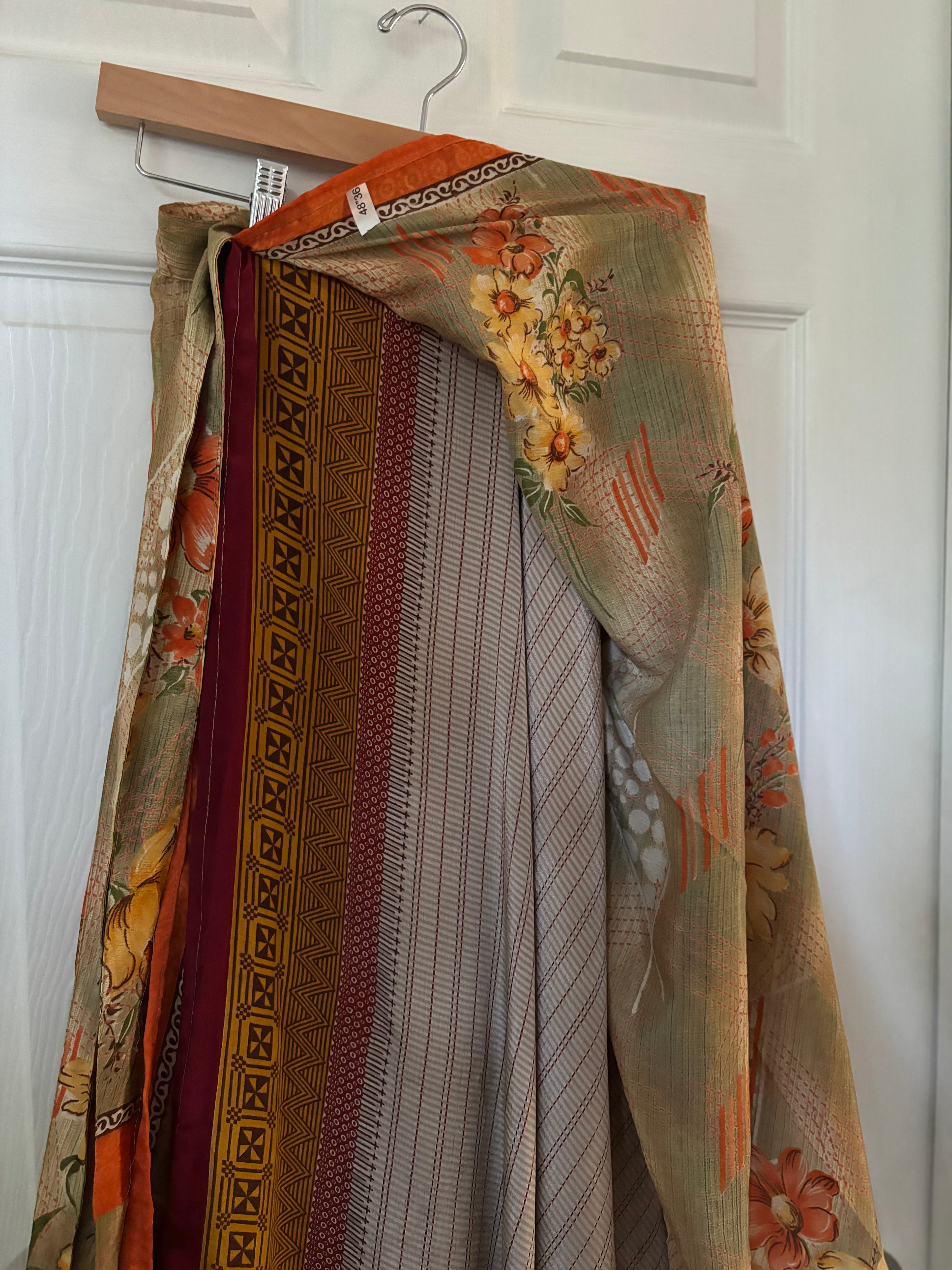 Bohemian Indian Silk Sari Wrap Skirt - Double Layer , Reversible | Free Flow Dancing Skirt