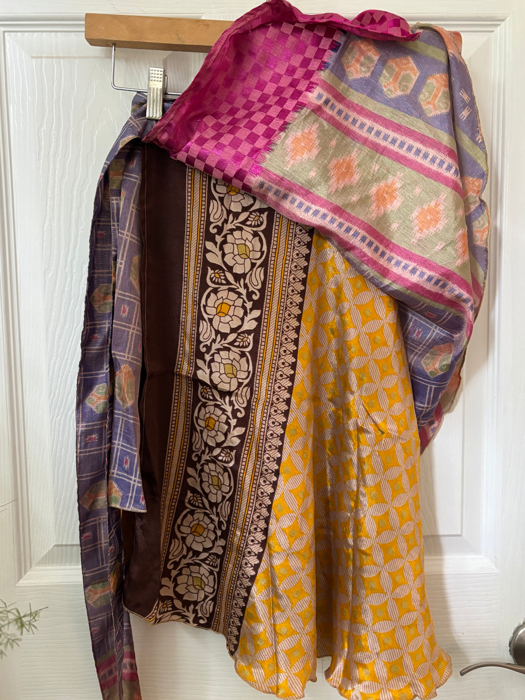 Knee Length Bohemian Flowy Dancing Worship Skirt | Indian Silk Sari Wrap Skirt - Double Layer , Reversible