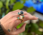 Daughter of the King Triple Stone Ring ~ 14K Gold over 925 Sterling Silver | Opal, Kyanite & Peruvian Opal | Size 8.5