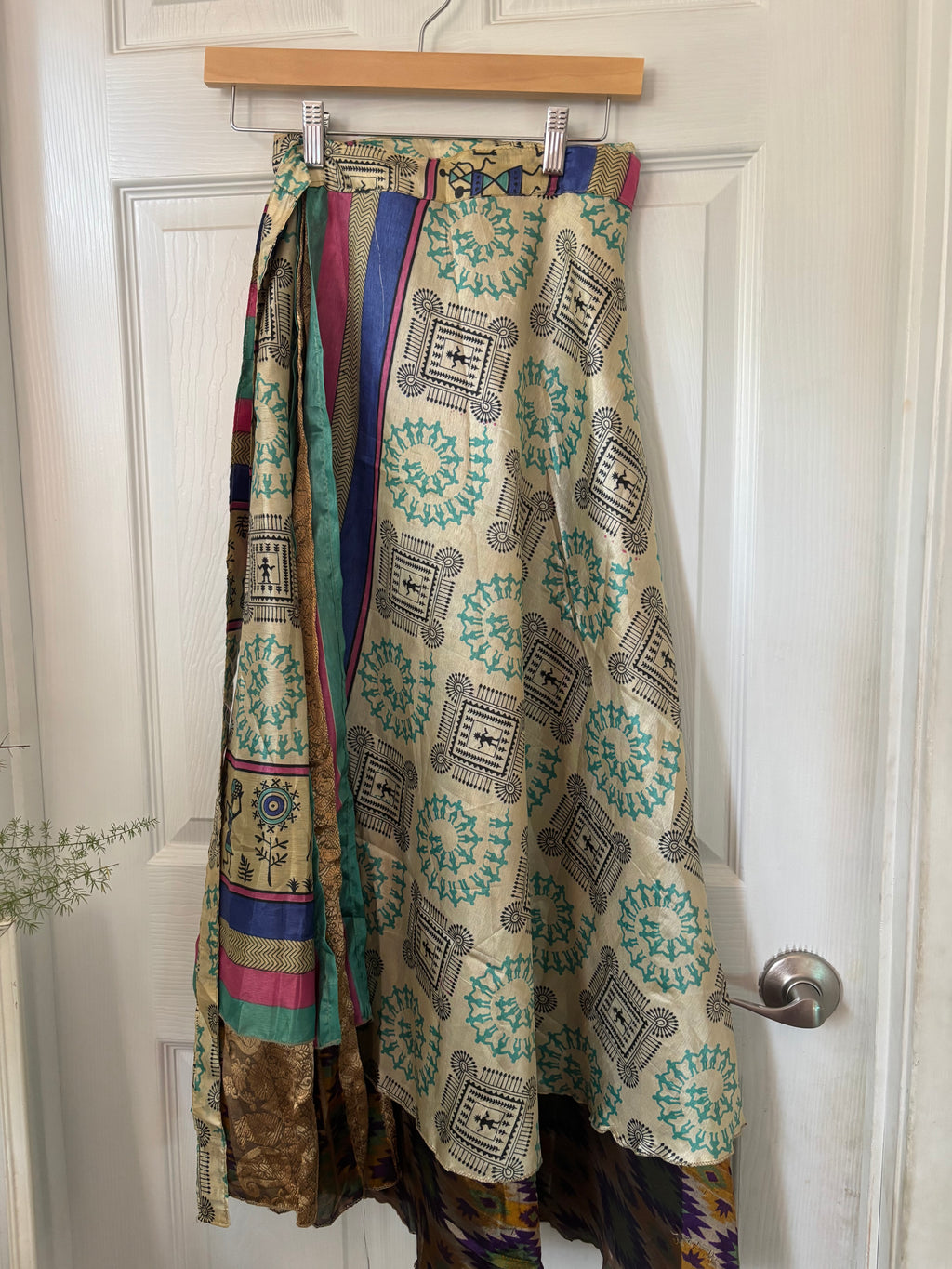 Bohemian Flowy Indian Silk Sari Wrap Skirt - Double Layer , Reversible | Free Flow Dancing Skirt