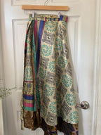 Bohemian Flowy Indian Silk Sari Wrap Skirt - Double Layer , Reversible | Free Flow Dancing Skirt