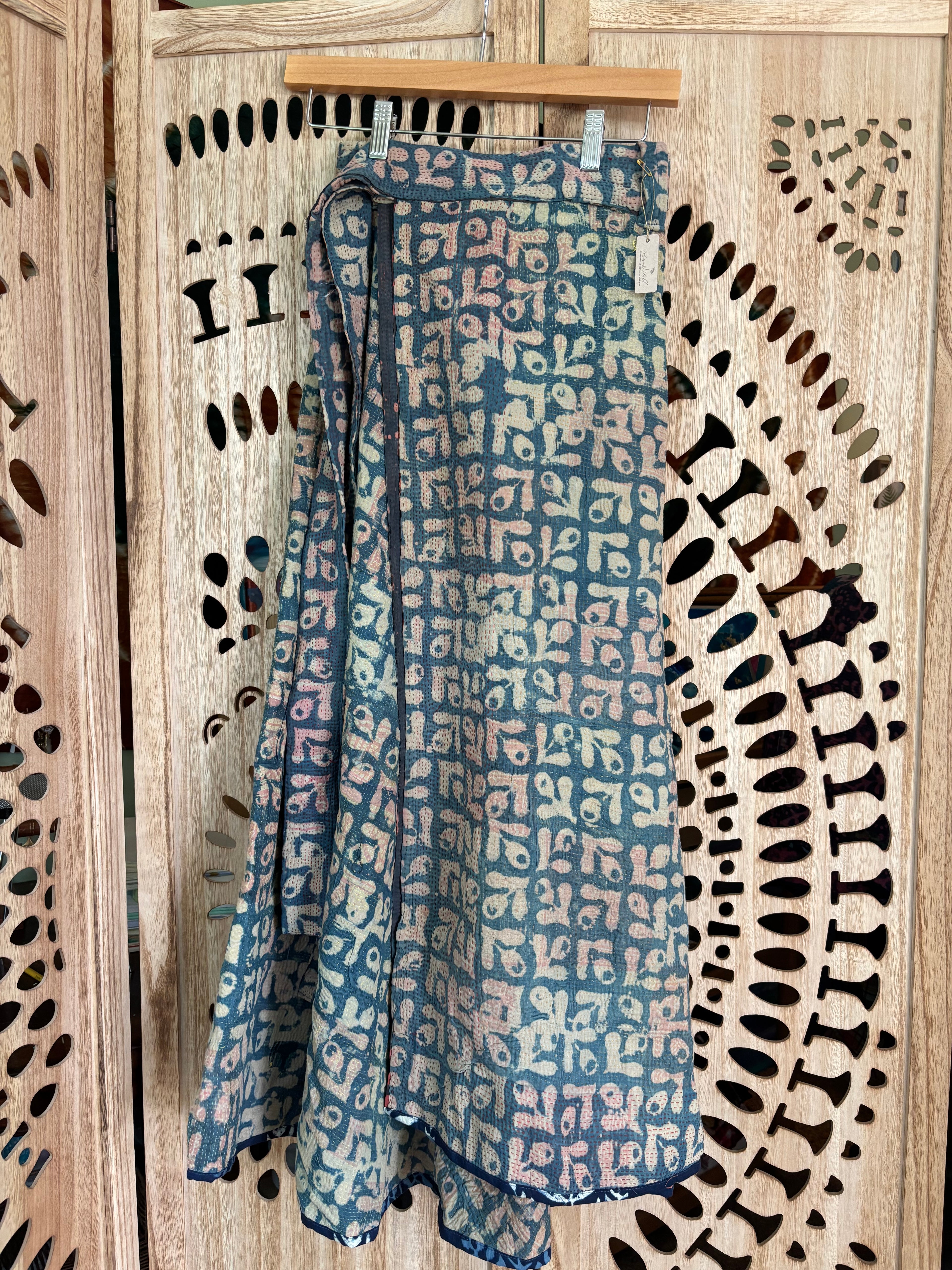 Indigo Kantha Wrap Skirt - Tribal Print
