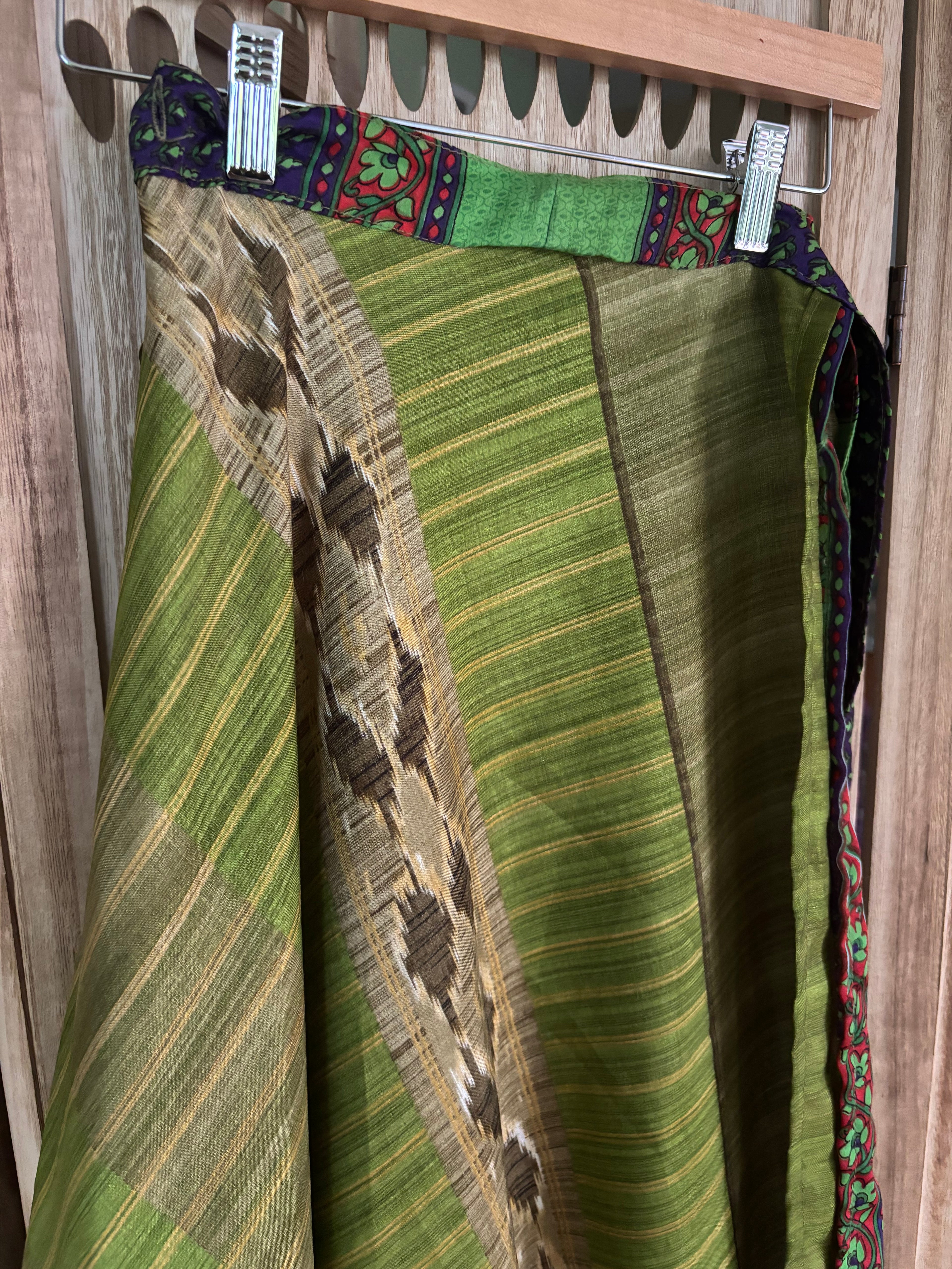 Worship Skirt | Bohemian Flowy Indian Silk Sari Wrap Skirt - Double Layer , Reversible | Free Flow Dancing Skirt