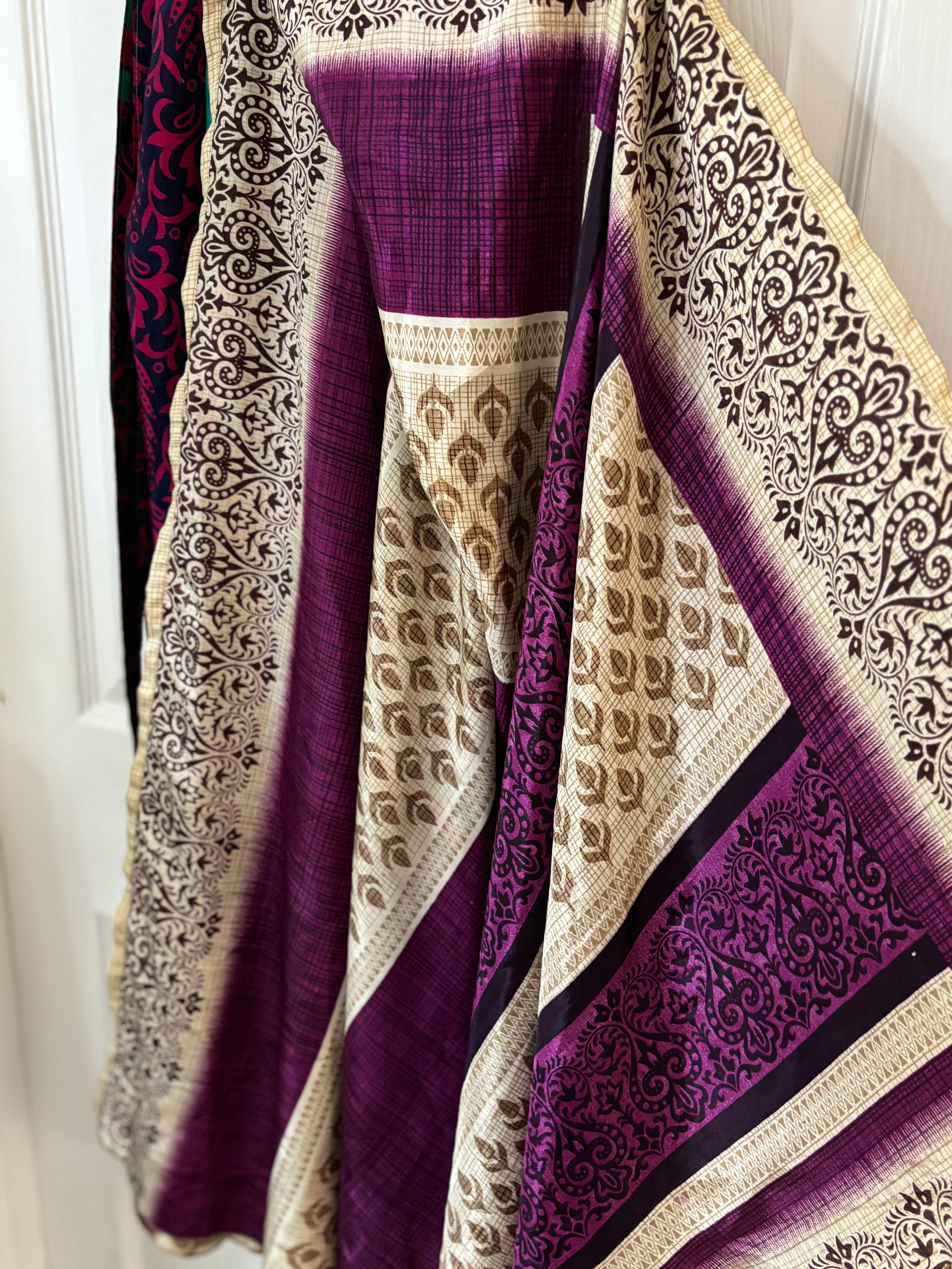 Warfare Worship Skirt | Bohemian Flowy Indian Silk Sari Wrap Skirt - Double Layer , Reversible | Free Flow Dancing Skirt